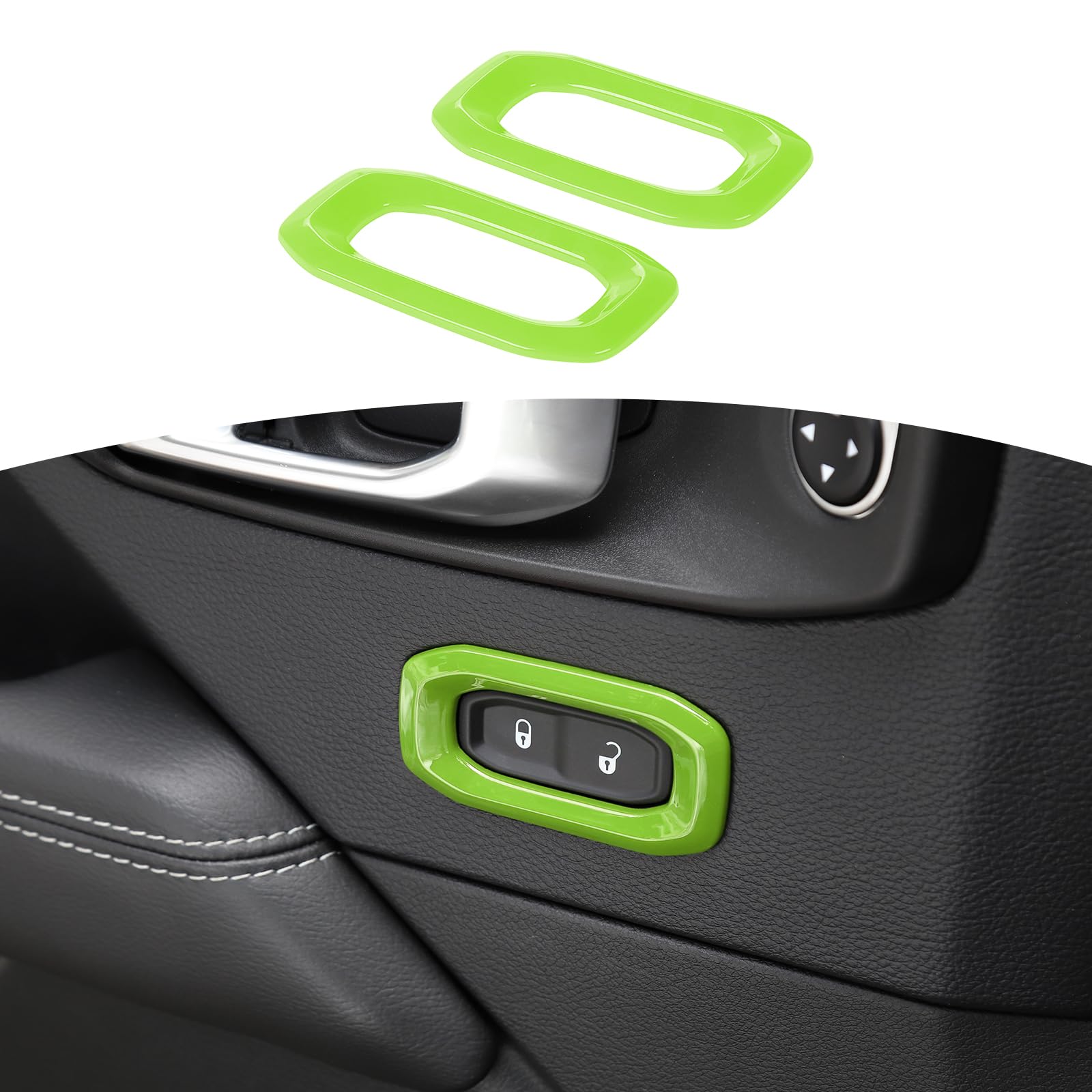 RT-TCZ Green Door Lock Switch Button Trim Cover for Jeep Wrangler JL JLU & Gladiator JT (2018-2024) - Interior Accessories Set of 2 - Upgrade Your Jeep's Interior Style for Off-Road Adventures & Daily Driving