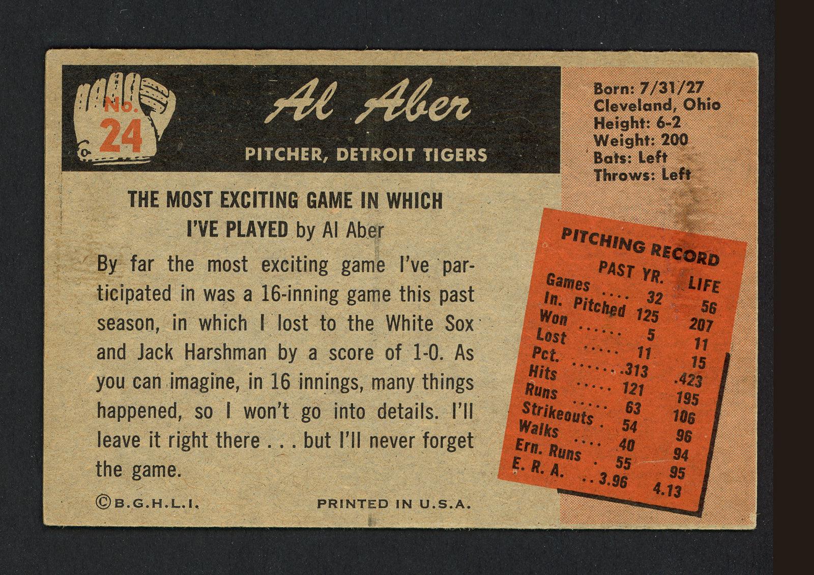 Al Aber Autographed 1955 Bowman Baseball Card #24 - Detroit Tigers Collectible - SKU #164177 | Perfect for Sports Memorabilia Collections & Vintage Baseball Fan Gifts