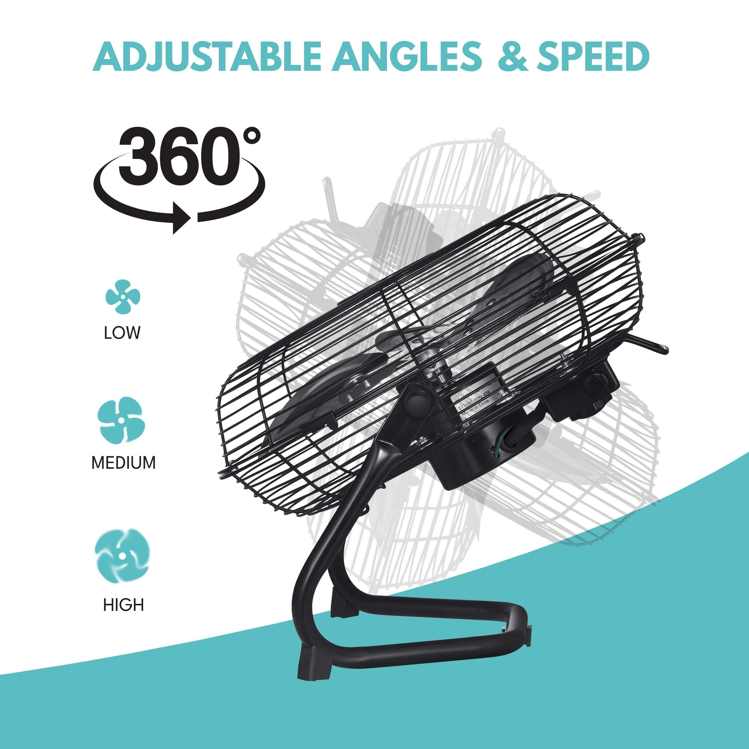 18 Inch 3-Speed High Velocity Industrial Heavy Duty Metal Floor Fan - Black with Tilting Head - Powerful Cooling for Warehouses, Garages, Workshops, and Indoor/Outdoor Use