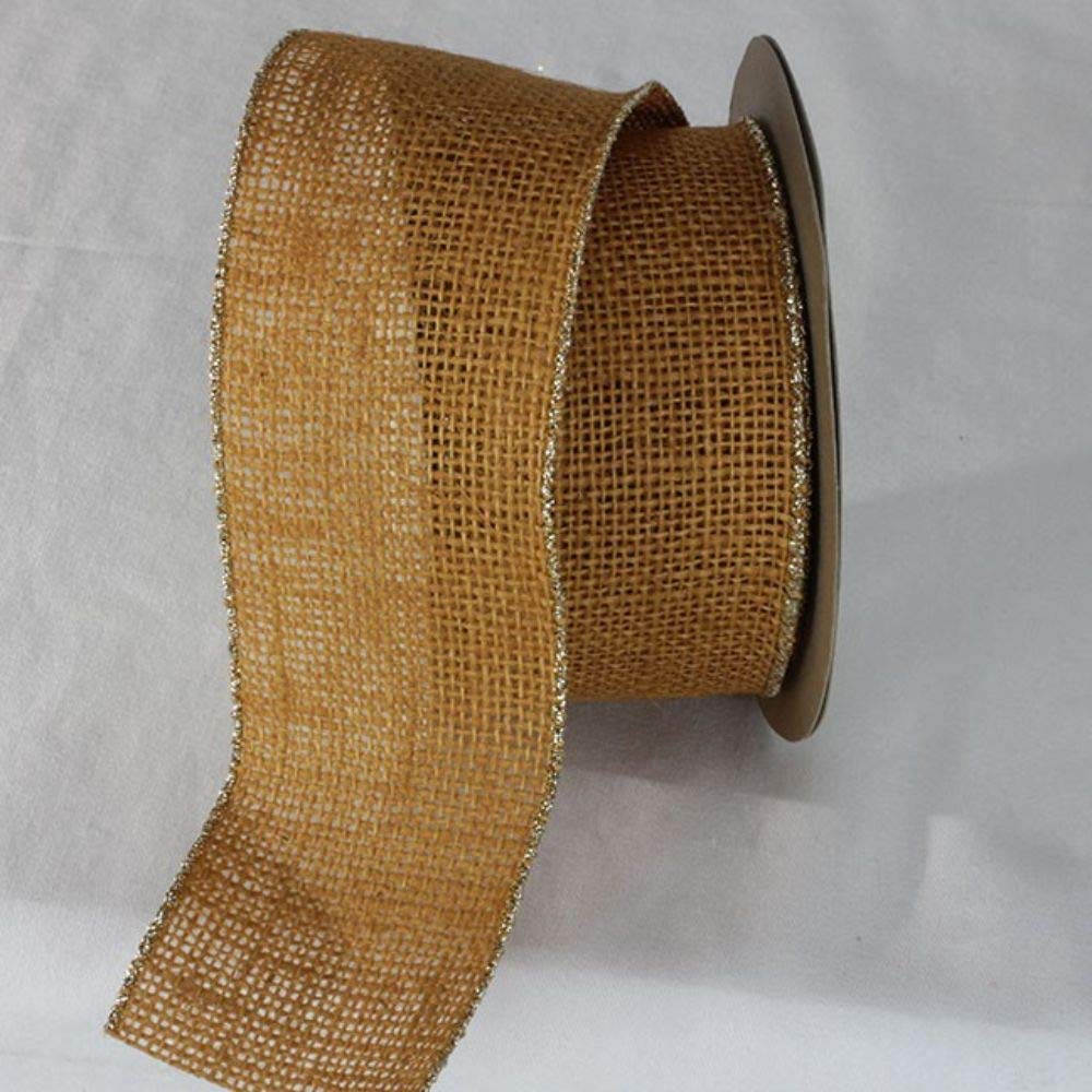 Premium Yellow and Gold Wired Edge Burlap Ribbon - 2.75 Inch x 11 Yards Rustic Jute Ribbon for Gift Wrapping, Wedding Decor, DIY Crafts and Home Decoration
