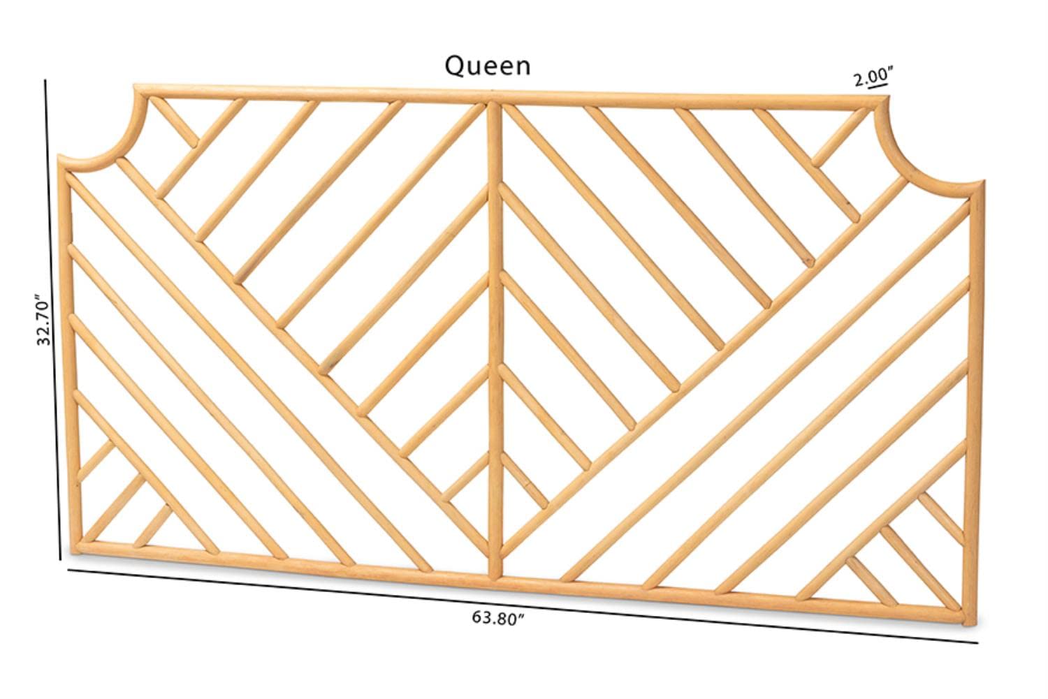 Baxton Studio Giza Modern Bohemian Rattan Queen Size Wall-Mounted Headboard - Natural Brown Woven Rattan Bed Frame Headboard for Bedroom Decor, Boho Chic Home Decor, Master Bedroom Upgrade
