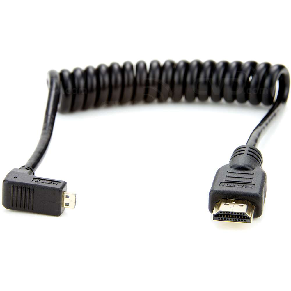 Atomos ATOMCAB007 Coiled Right Angle Micro HDMI to Full HDMI Cable (30cm/45cm) - Perfect for DSLR Cameras, Camcorders & 4K Monitors