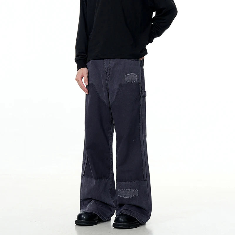 **Men's Cargo Jeans - Straight Wide Leg with Stylish Pockets | Trendy Hole & Solid Color Design | Casual Summer Bottoms for Outdoor & Streetwear | Model 9W1894**