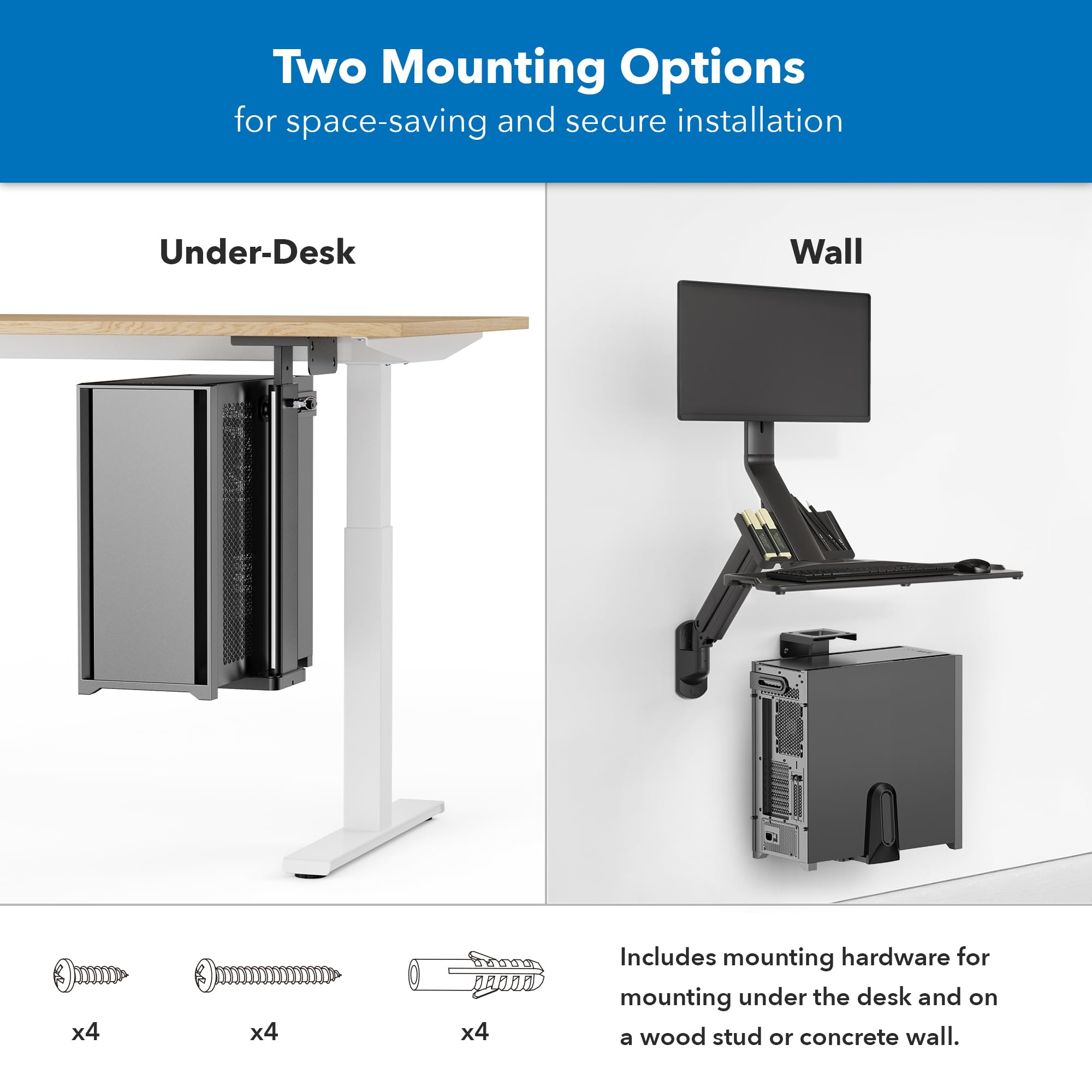 Mount-It! Heavy Duty Under Desk CPU Mount Bracket - Adjustable Height & Width Computer Tower Holder for Wall or Desk Installation - Supports Up to 44 lbs - Black | Perfect for Home Office, Gaming PC & Workspace Organization