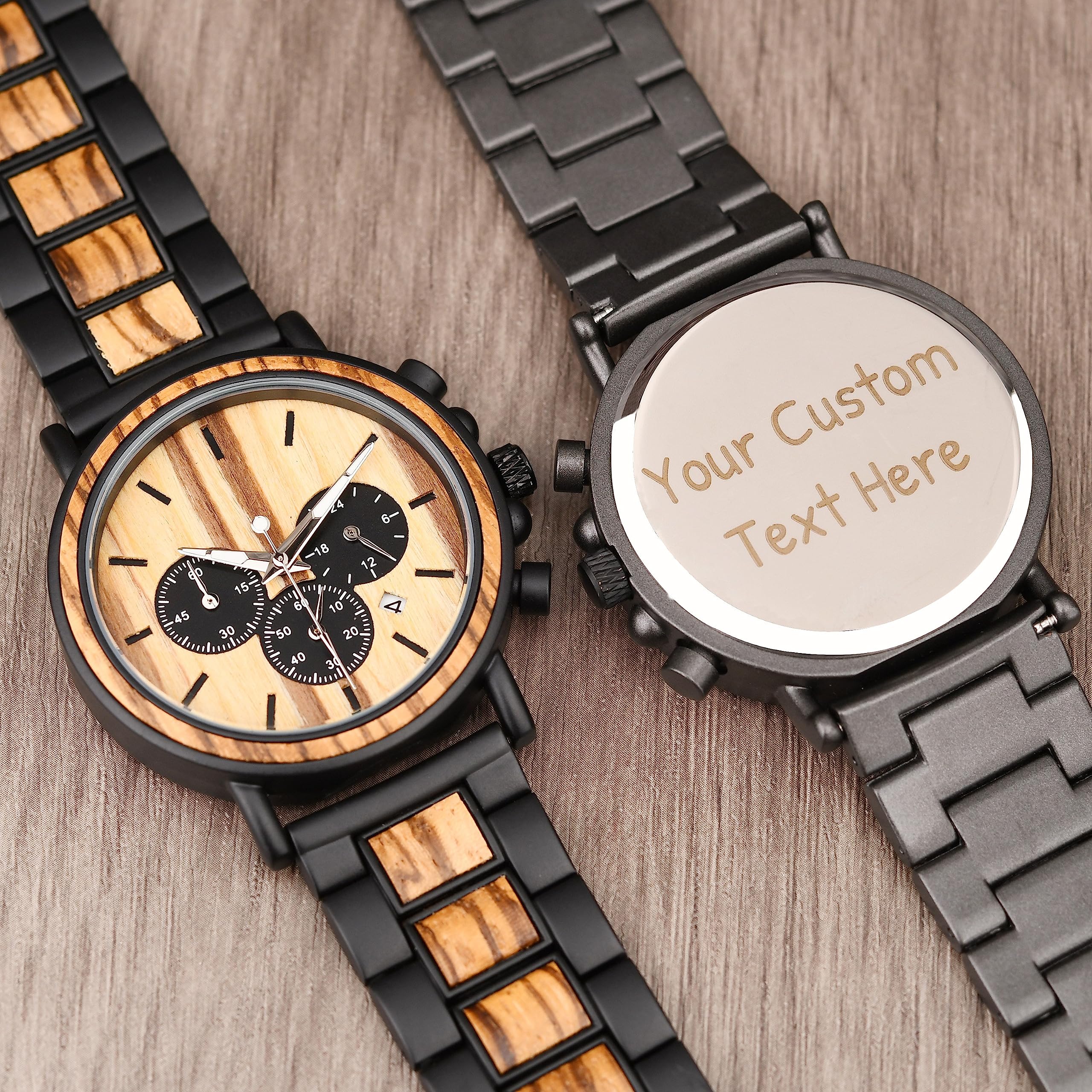 Personalized Wooden Watch for Men - Custom Engraved Japanese Analog Quartz Wristwatch with Wood Band | Unique Gift for Anniversary, Birthday & Special Occasions
