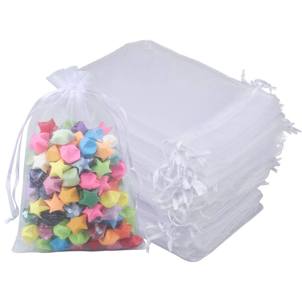 Anwyll 4x6 Inch White Sheer Organza Drawstring Bags - 100 Pack Jewelry Gift Pouches for Wedding Favors, Party, Baby Shower | Elegant Mesh Gift Wrapping Supplies for Jewelry, Candies, Bridesmaid Gifts & Special Occasions
