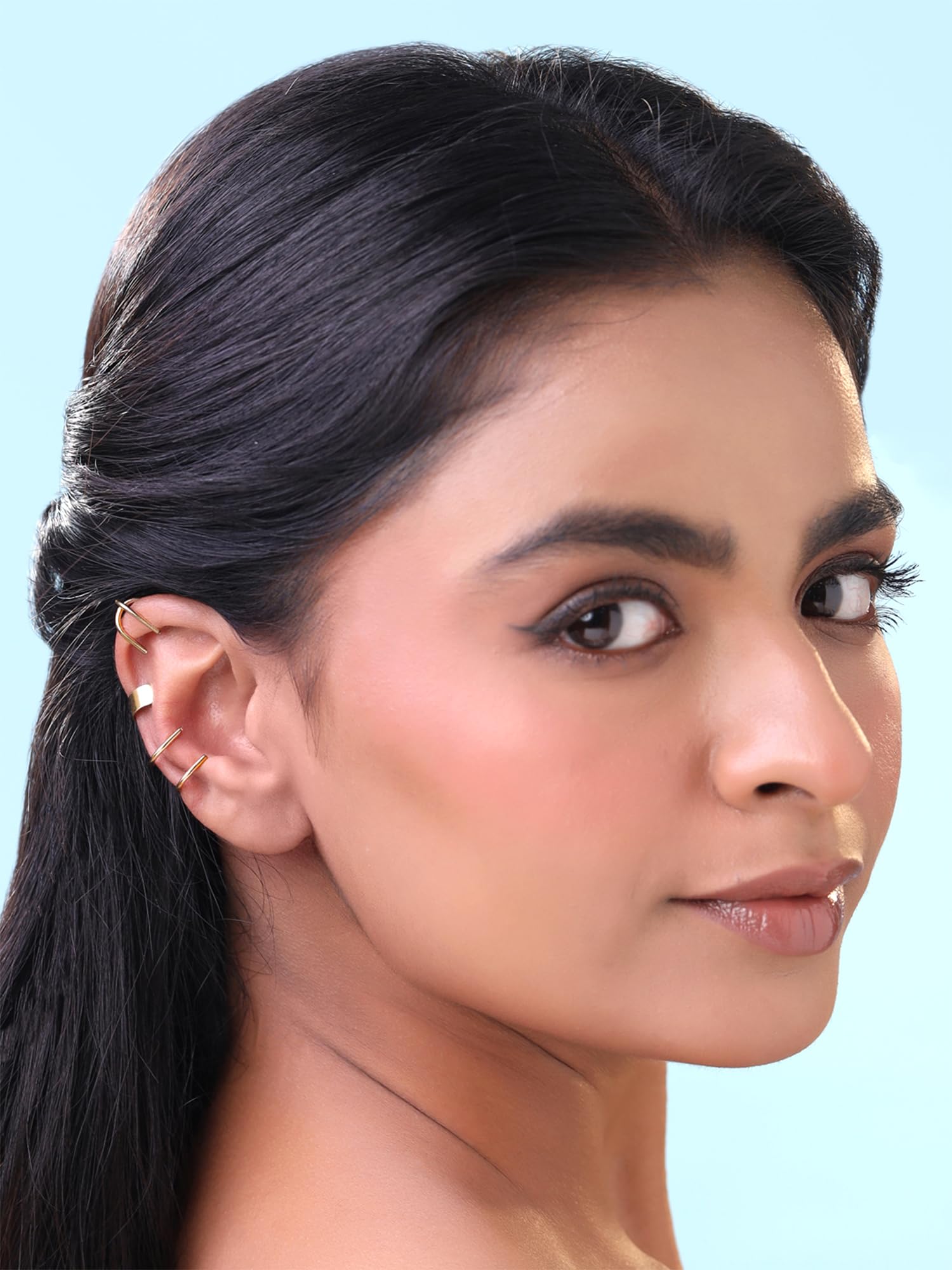 Fashion Silver & Gold Tone Ear Cuffs for Women | Stainless Steel Cartilage Ear Clips Set | Trendy Yellow Chimes Earrings for Girls & Women | Perfect Birthday & Anniversary Gift for Wife, Girlfriend | Everyday Wear, Party & Special Occasions
