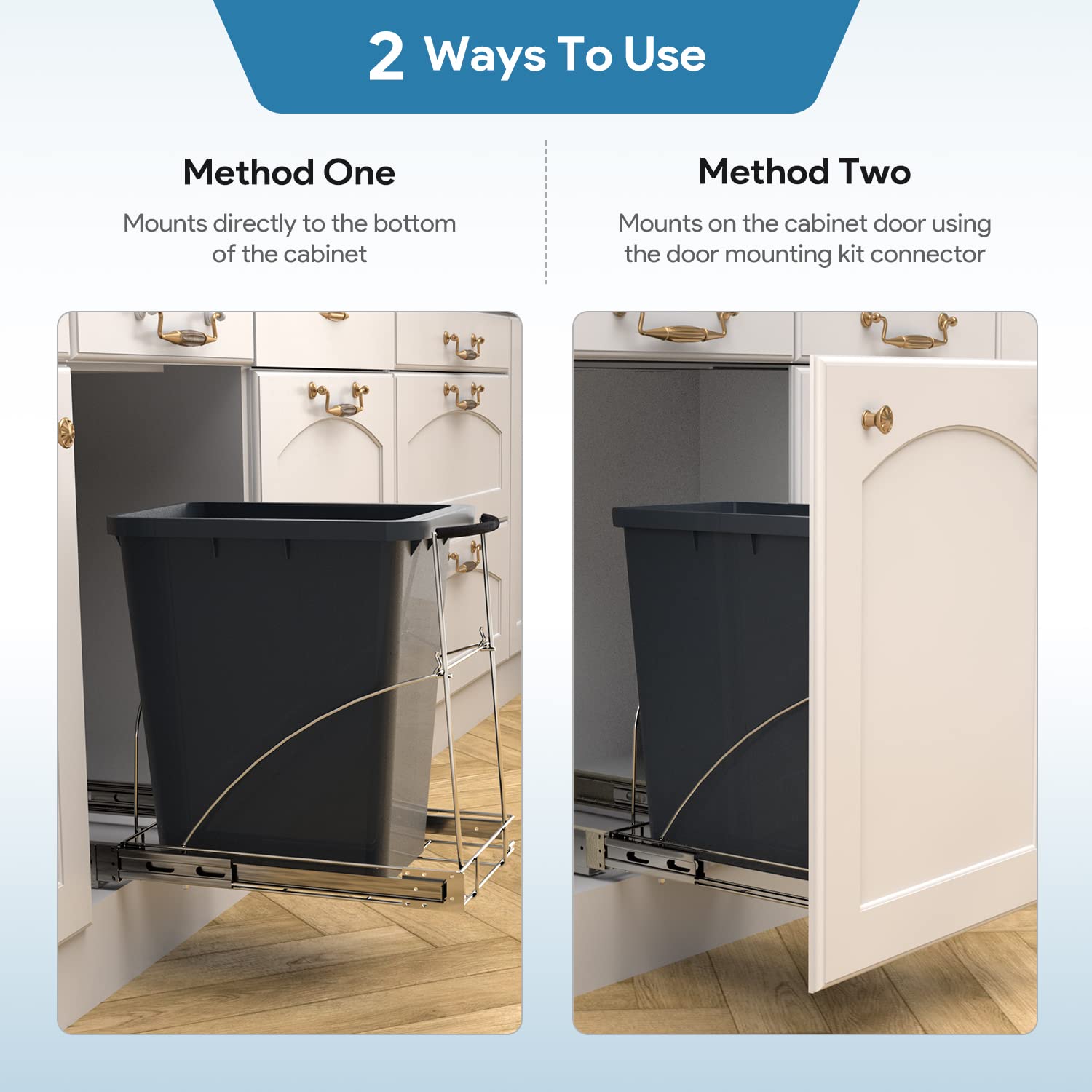 Under Cabinet Pull Out Trash Can Kit with Heavy Duty Ball-Bearing Slider - Chrome Silver | Space-Saving Waste Bin Solution for Kitchen, Bathroom & Office Organization