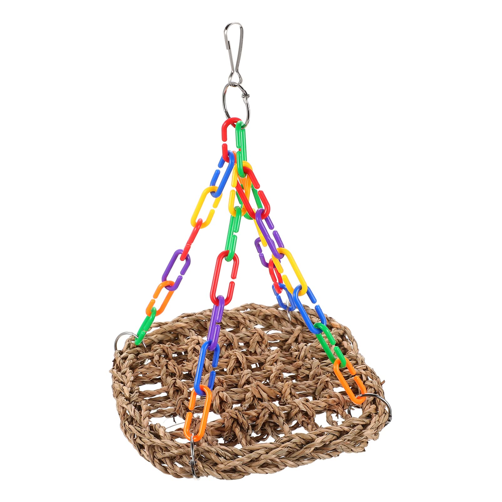 POPETPOP Bird Cage Swing - Woven Bird Perch for Budgies & Parakeets - Natural Wooden Chew Toy & Shredder - Hammock & Climbing Accessories for Parrots - Safe Teng Grass Plaything - Perfect for Cage Enrichment & Playtime