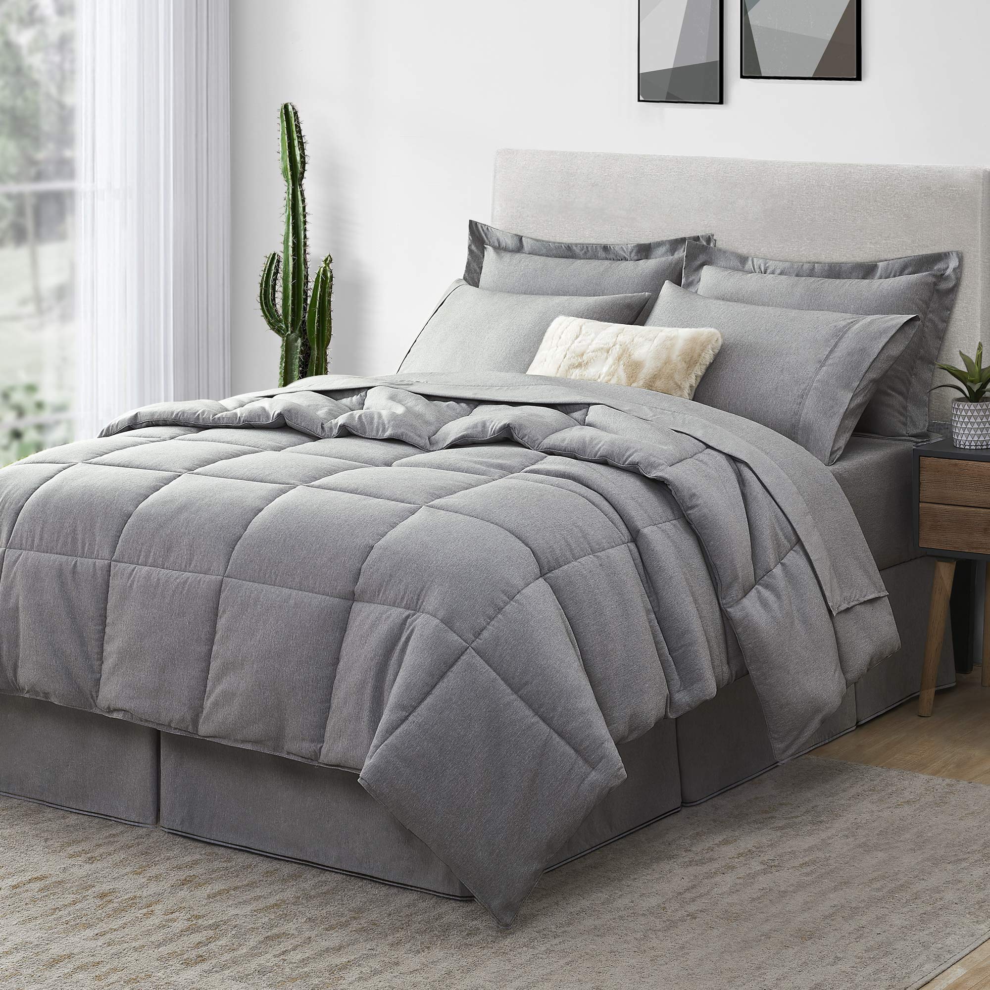 Umchord 6-Piece Twin Comforter Set - Dark Grey All Season Bedding with Cationic Dyeing Technology (68x88 inches) | Includes Comforter & Sheets | Perfect for Dorm Rooms, Guest Beds & Cozy Home Decor