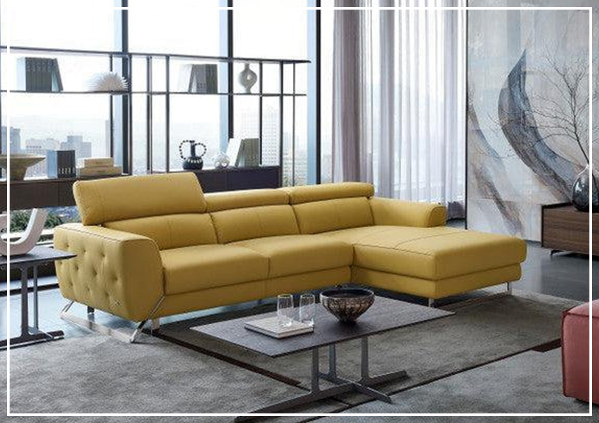 Gio Italia Niva Genuine Leather Sectional Sofa with Chrome Legs - Modern Living Room Furniture for Home & Office Comfort