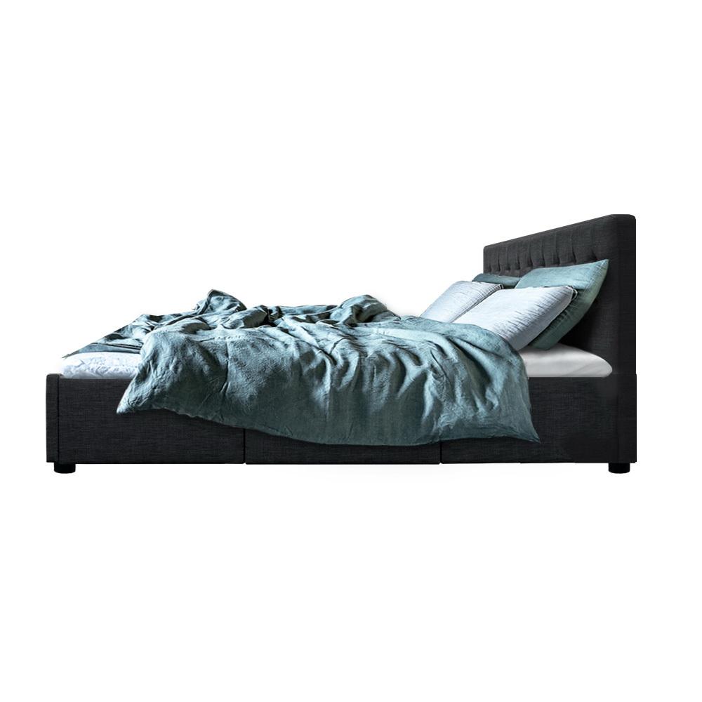 Premium Double Bed Set: Trinity Charcoal Bed Frame, Luna Series Euro Top Medium Firm Mattress & Bamboo Mattress Topper - Perfect for Master Bedrooms, Guest Rooms & Luxury Apartments