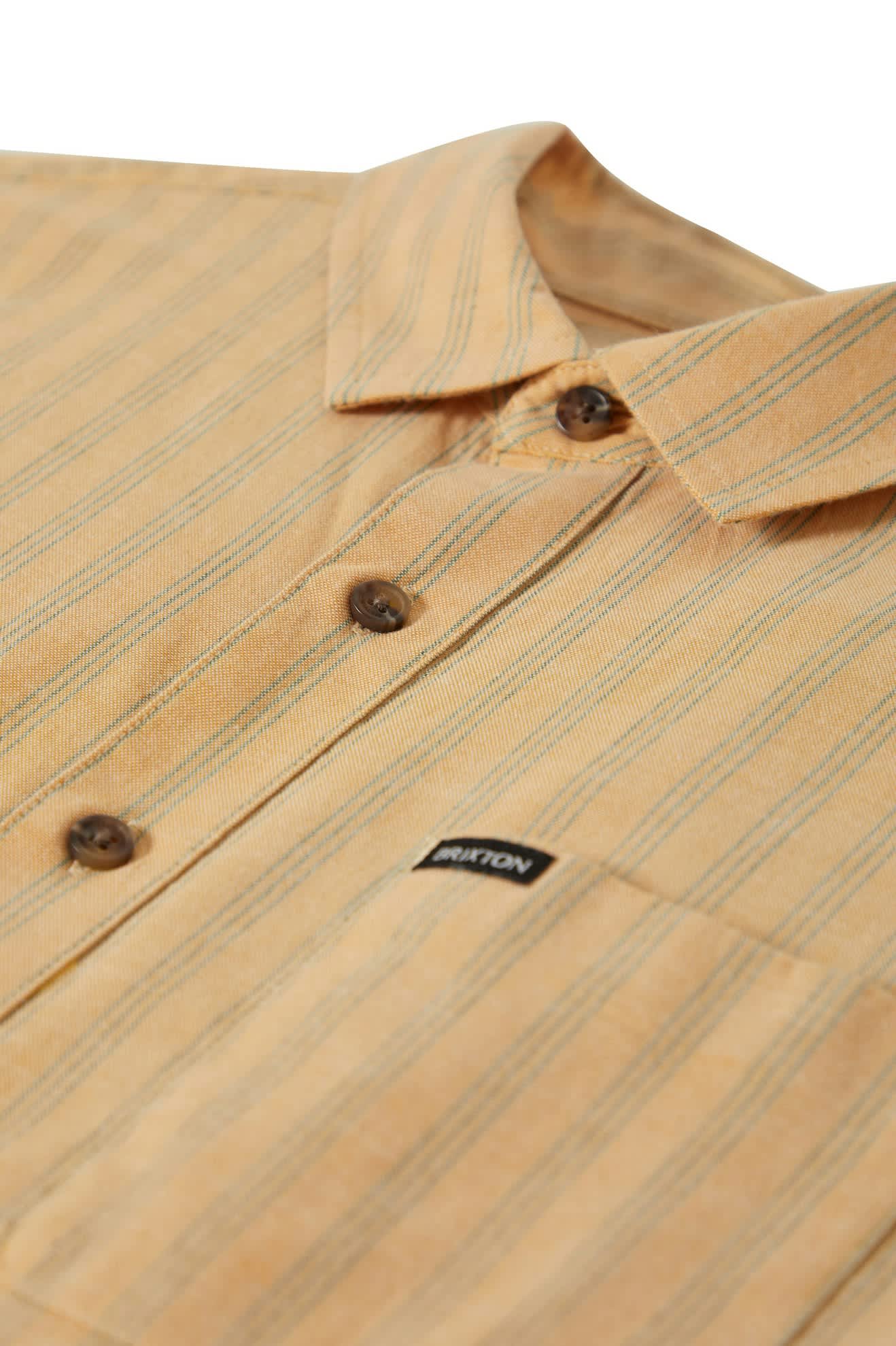 CRU Oxford Stripe Short Sleeve Shirt for Men - Curry/Ivy Green Striped Casual Button Down Shirt | Perfect for Office, Business Casual & Summer Outfits