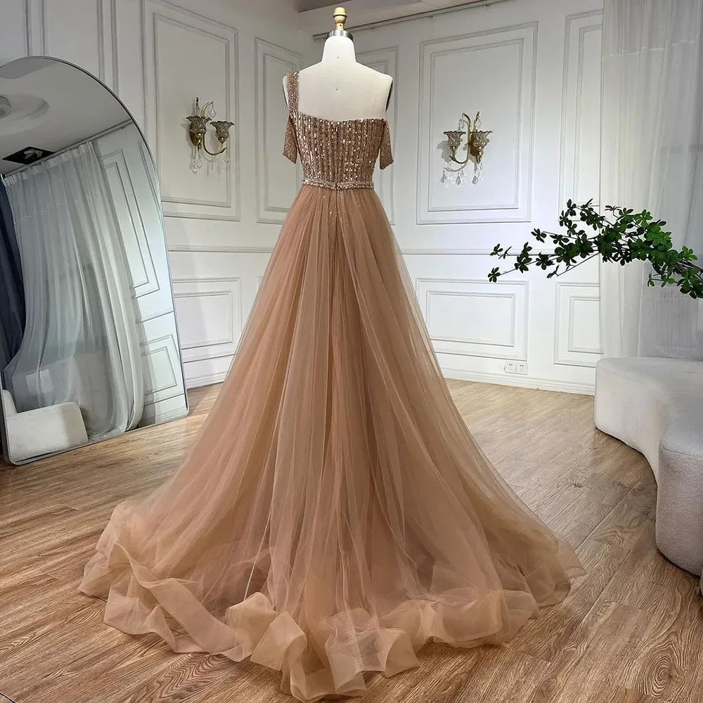 Serene Hill Gold Mermaid Elegant One Shoulder Beaded Evening Gown - Luxury Wedding Party Dress for Women 2025 | Perfect for Red Carpet Events, Galas & Formal Occasions