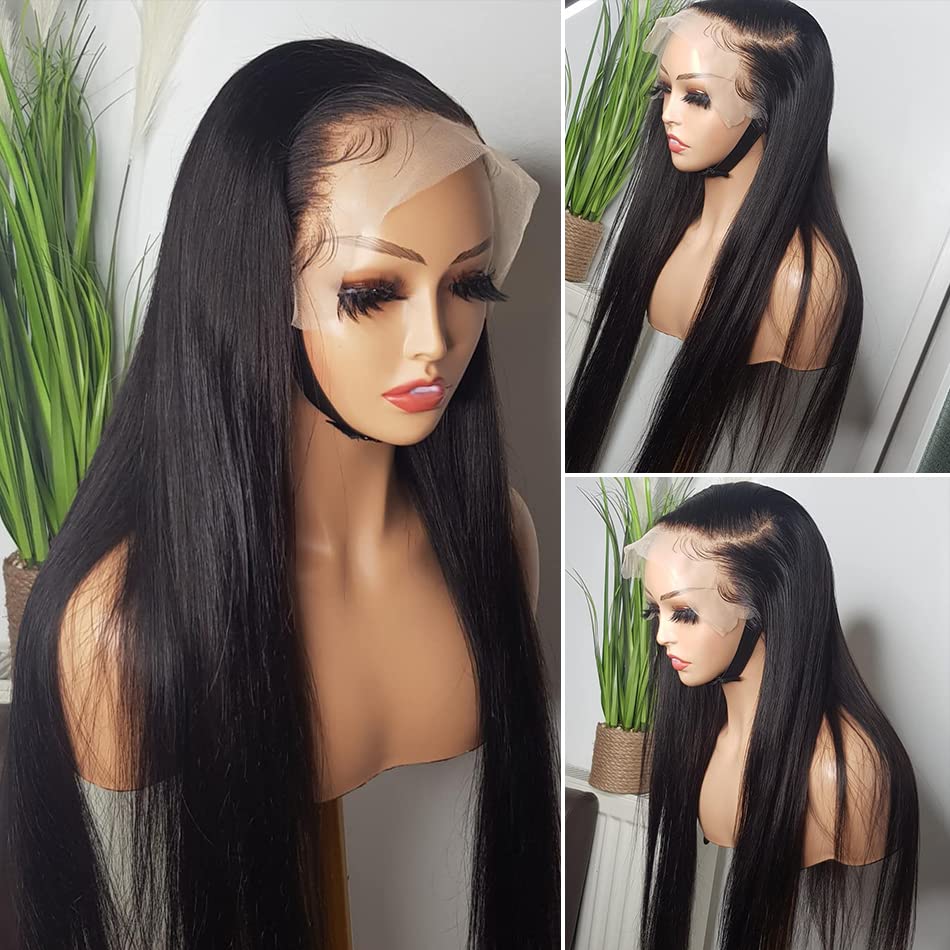 34 Inch Straight Lace Front Wigs Human Hair - Pre Plucked 13x6 HD Lace Front Wig 200% Density - Natural Black Straight Human Hair Wig for Women - Perfect for Daily Wear, Cosplay & Special Occasions