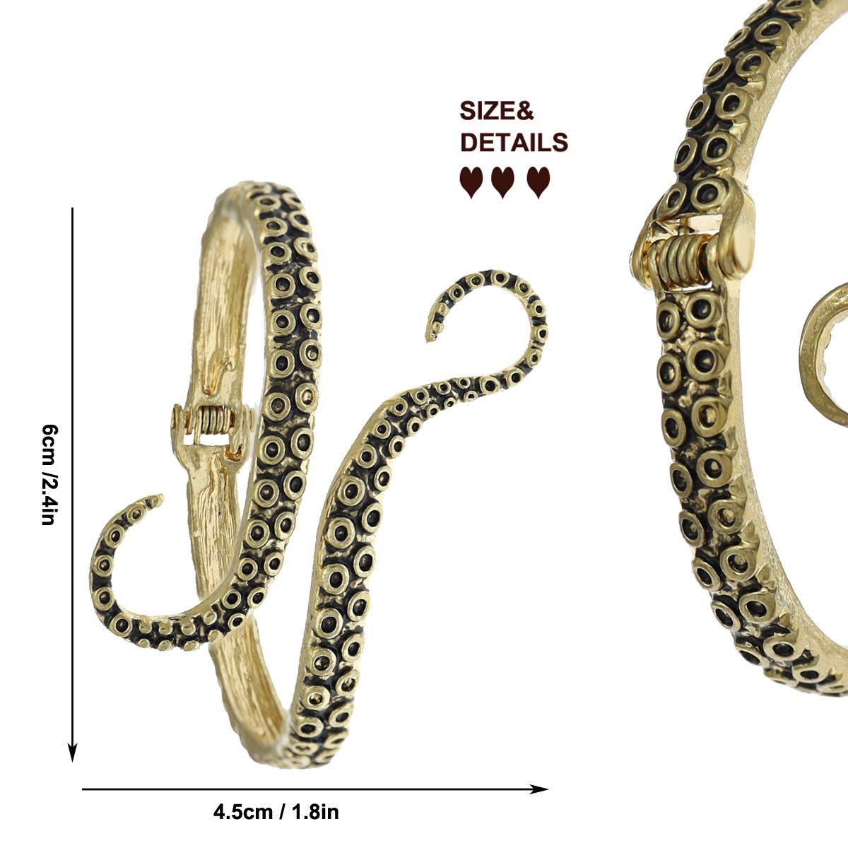 RechicGu Octopus Tentacle Bracelet - Gothic Sea Creature Jewelry with Hinged Cuff Design for Women - Perfect for Halloween, Cosplay, and Dark Fashion Accessories