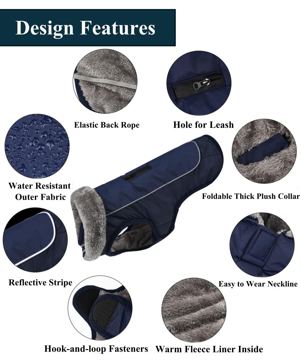 Waterproof & Reflective Winter Dog Coat with Leash Hole - Adjustable Cold Weather Jacket for Small, Medium & Large Dogs - Ideal for Snowy Walks & Outdoor Adventures