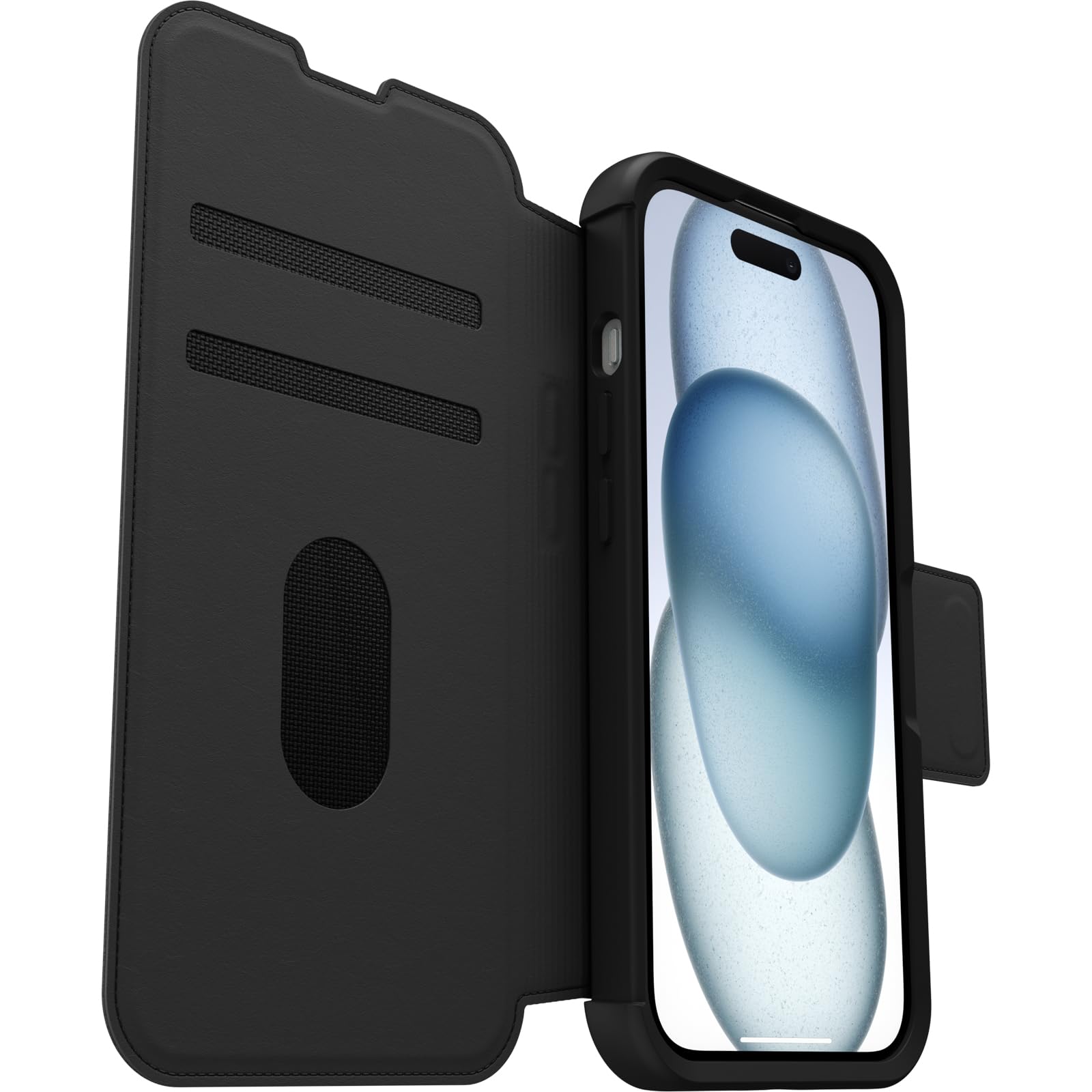 OtterBox Strada Premium Leather Case for iPhone 15 with MagSafe - Shockproof & Drop Proof Military-Grade Protection, Slim Folio Design with 2 Card Holders (Black) | Perfect for Business Professionals & Everyday Use