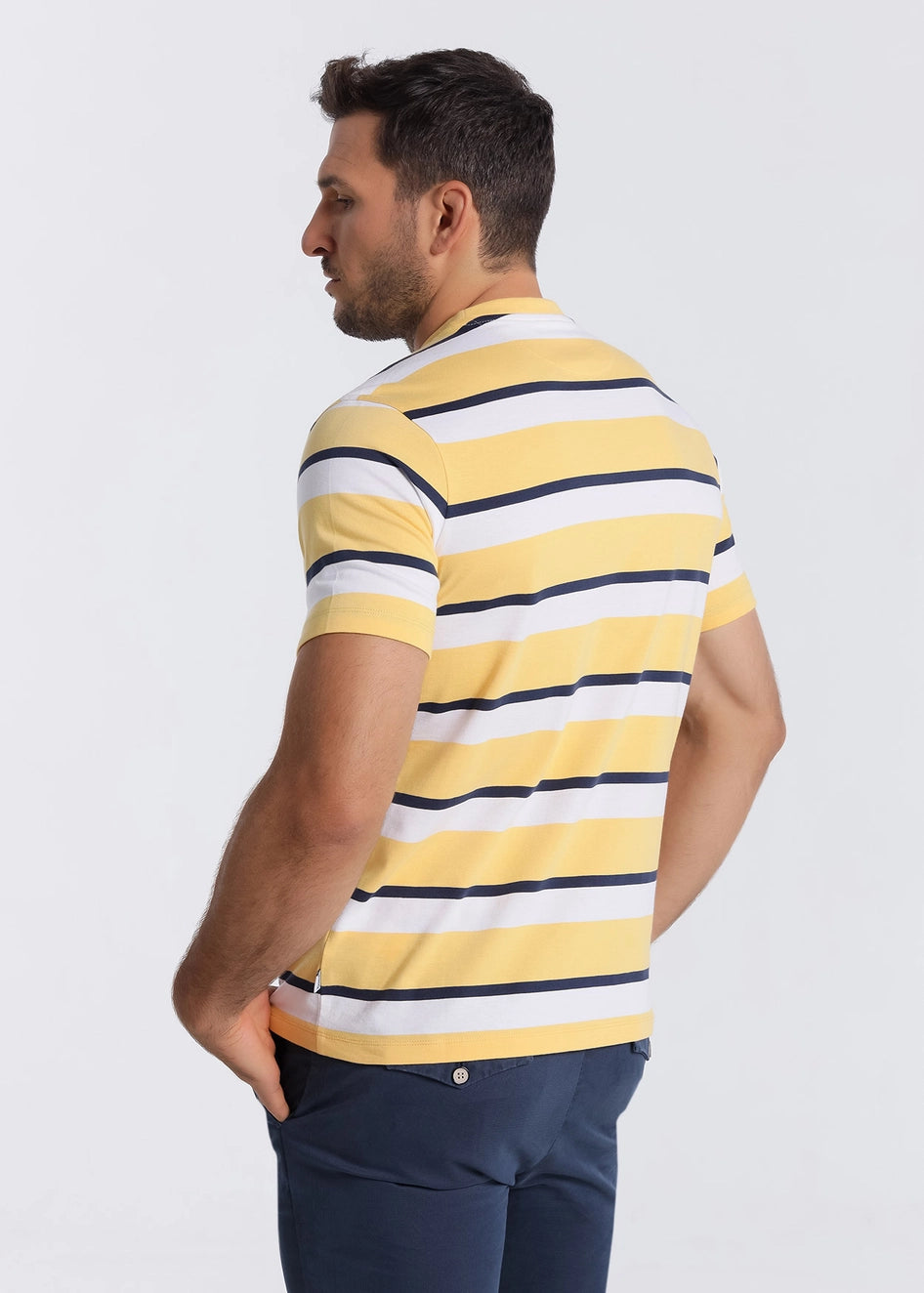 Bendorff Striped Cotton T-Shirt for Men & Women - Soft Breathable Yellow Casual Tee - Perfect for Summer Outfits, Beach Wear & Everyday Comfort