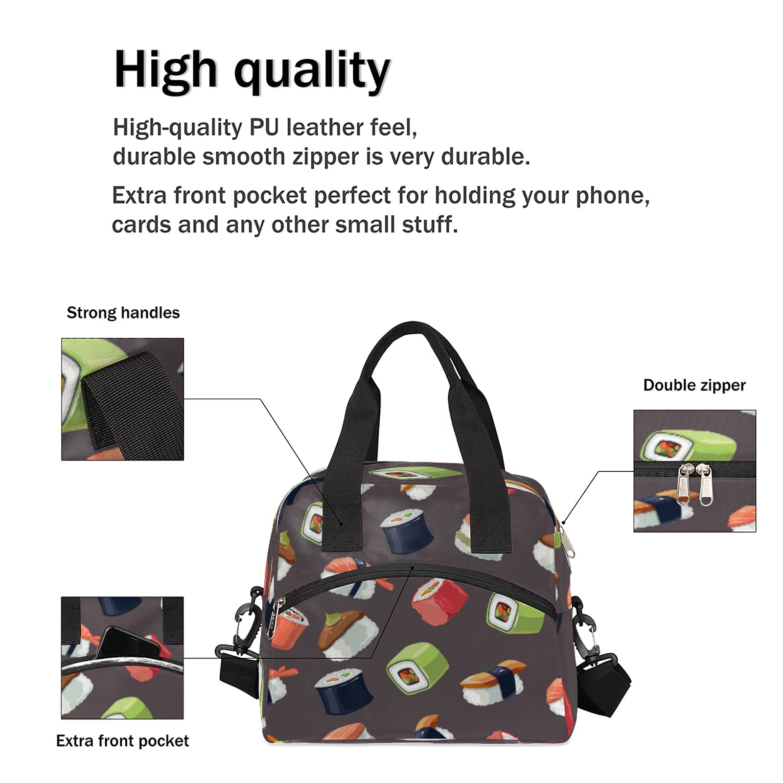 Cfpolar Insulated Lunch Bag - Leakproof Reusable Cooler Tote with Adjustable Shoulder Strap for Women & Men | Perfect for Meal Prep, Work, School, Travel & Picnics | Cute Sushi Design Lunch Box