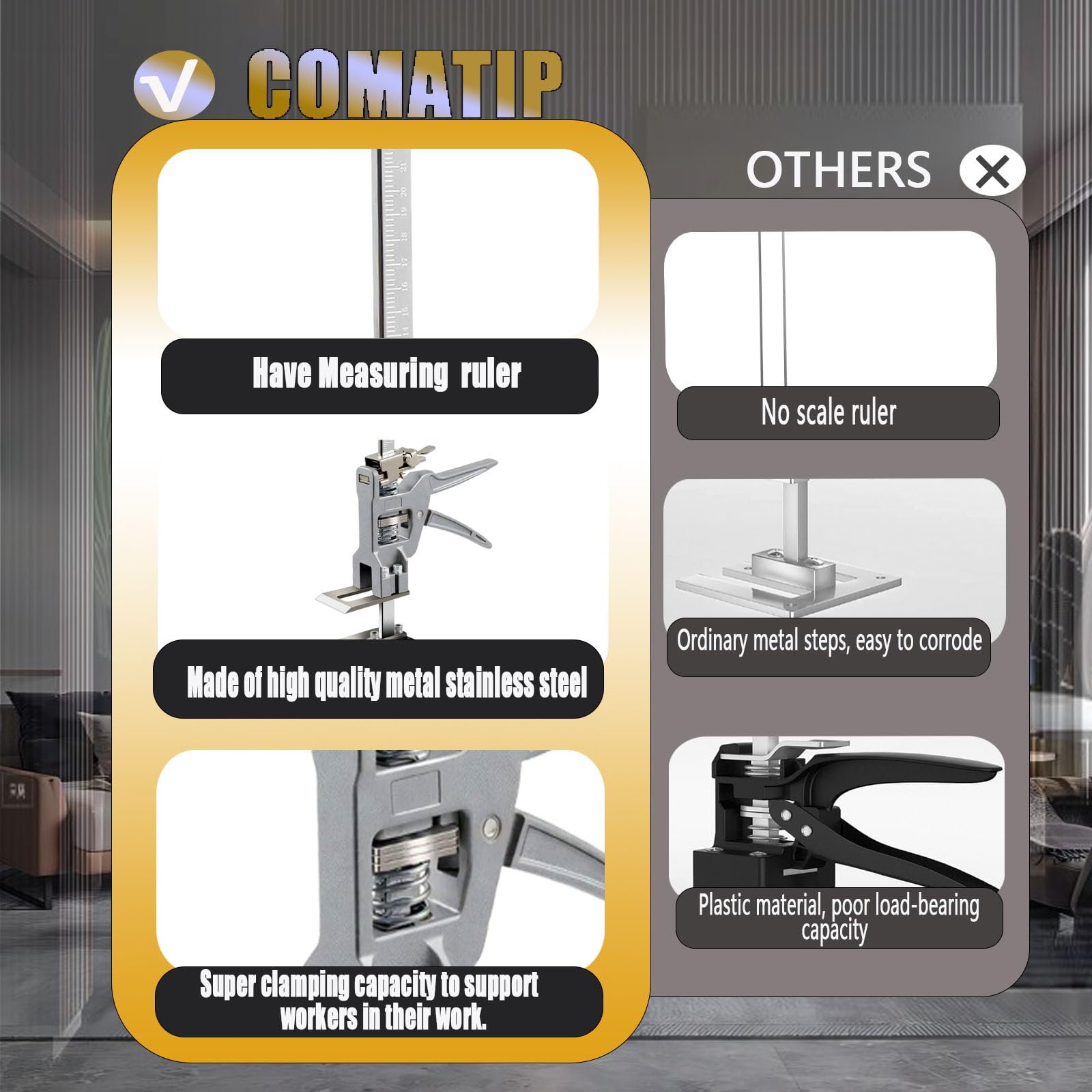 Heavy Duty Steel Furniture Lifting Jack Tool - 880lbs Capacity (2pcs) with Leveling & Slow Descent Control - Perfect for Wall Tile Installation, Door Panel Lifting, Washing Machine Leveling & Home Renovation Projects