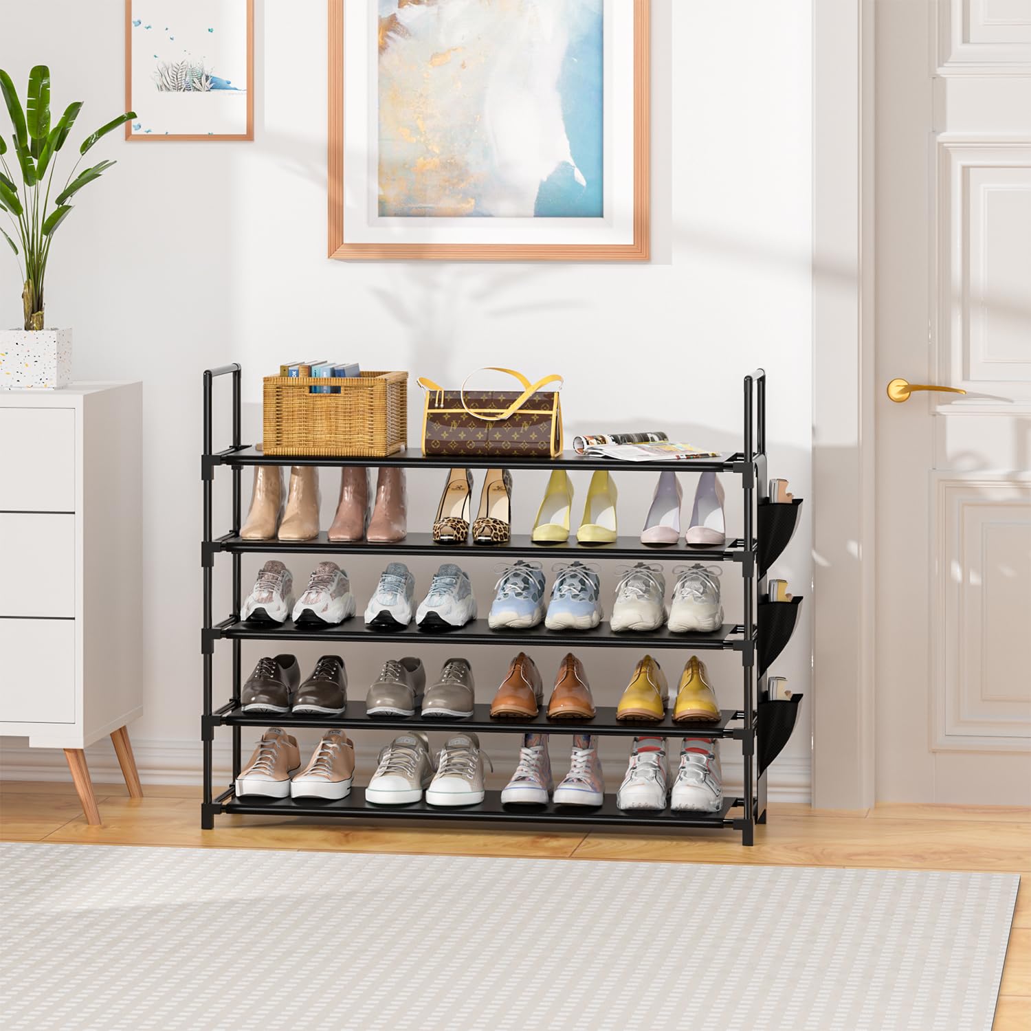5-Tier Shoe Rack Organizer - Holds 20-25 Pairs, Space Saving Shoe Storage for Closet, Entryway, Garage & Door - Tall Shoe Shelf Stand for Sneakers, Boots & Heels - Perfect for Small Spaces & Home Organization