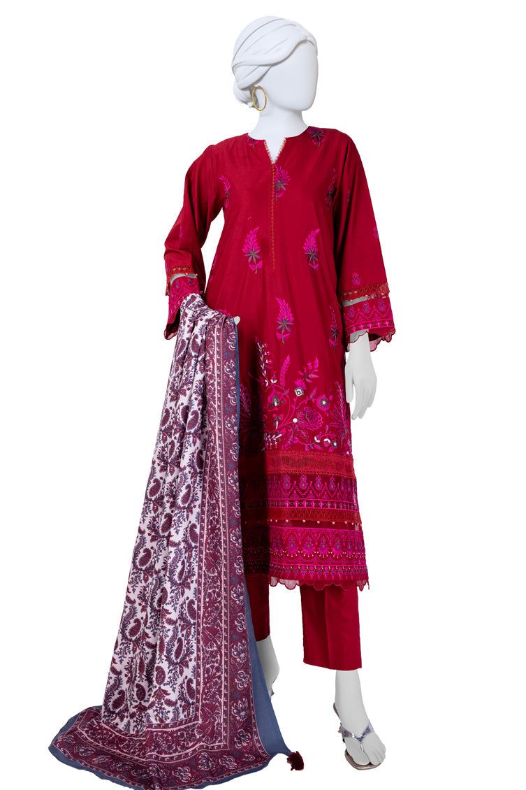 Premium Cambric Maroon Unstitched Suit by J. Junaid Jamshed - Elegant Pakistani Formal Wear for Weddings & Special Occasions
