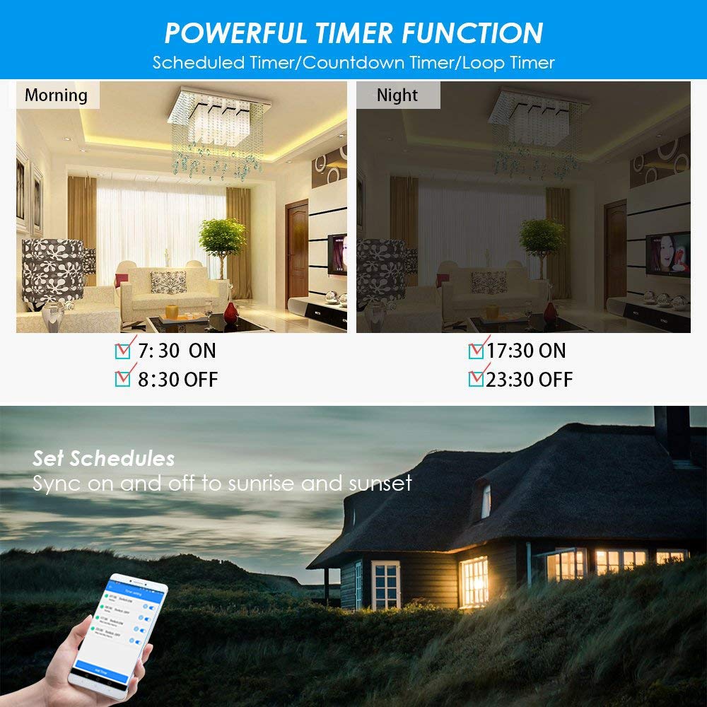 GREENCYCLE Smart WiFi Switch - Wireless Remote Control for Home Appliances, Works with Alexa & Google Assistant, DIY Smart Home via iPhone/Android App (2x 2-Way Switches + 4x WiFi Receivers) - Perfect for Lighting, Fans & Small Electronics