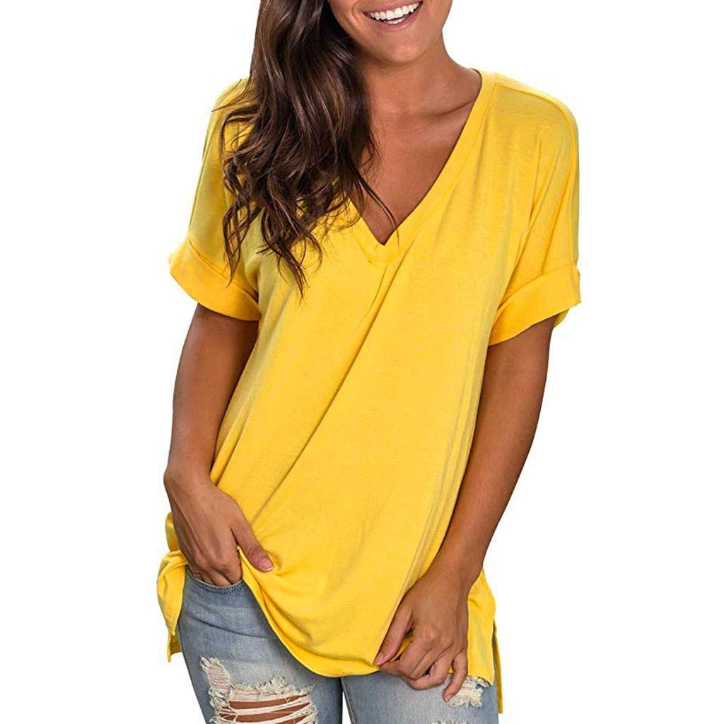 Women's V-Neck Tunic Top - Summer Short Sleeve Casual Blouse with Belly Control - Slim Fit Sleeveless Shirt for Work & Vacation (White) - Perfect for Office Wear, Beach Coverups & Everyday Outfits