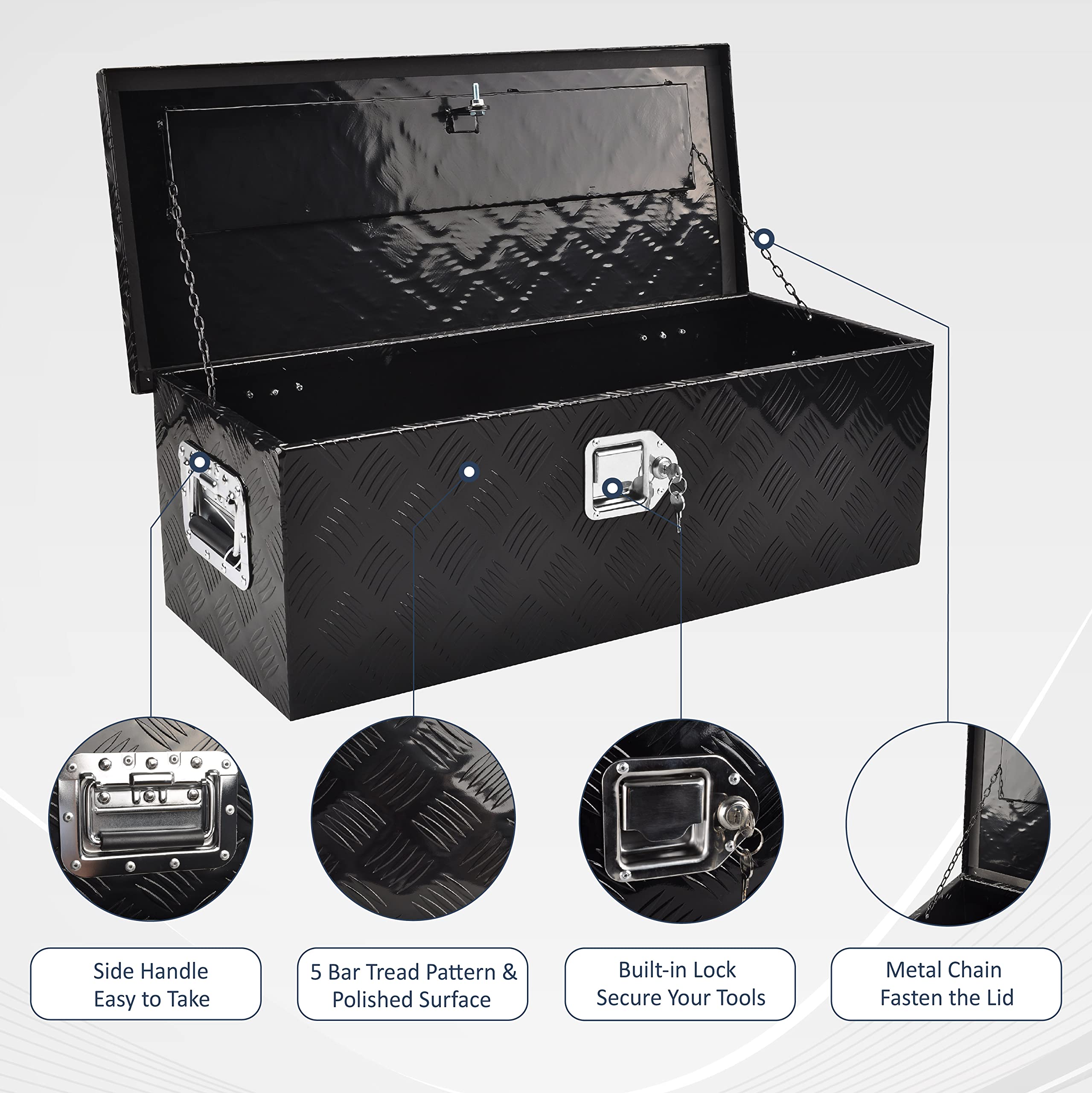 30 Inch Aluminum Truck Tool Box with Side Handle & Lock - Heavy Duty Tool Storage Box for Pickup, Trailer, RV - 30