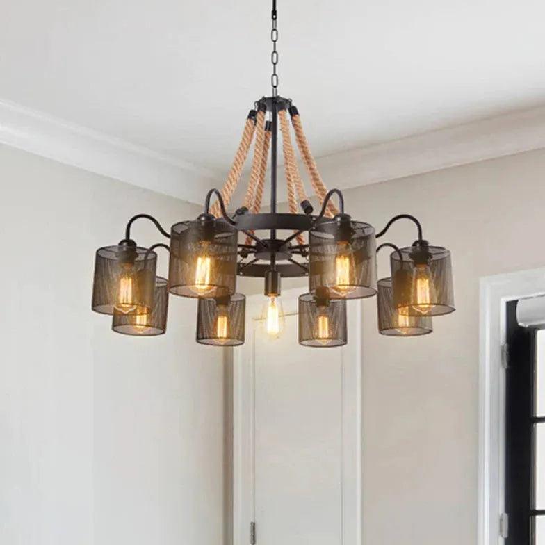 Vintage Industrial Pendant Light - Black Rope Hanging Ceiling Lamp with Disc Shade for Kitchen Island, Dining Room & Bar Lighting