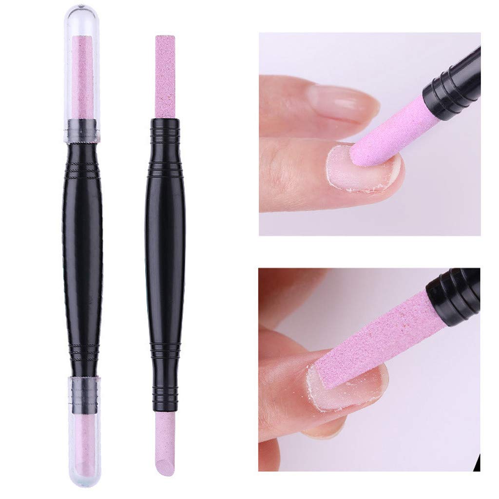 Double-Headed Nail Manicure Pen - Quartz Stone Sanding File, Cuticle Remover & Nail Buffer for Professional Manicure & Pedicure - Washable & Reusable Nail Art Tool for Home Salon, Travel & DIY Nail Care