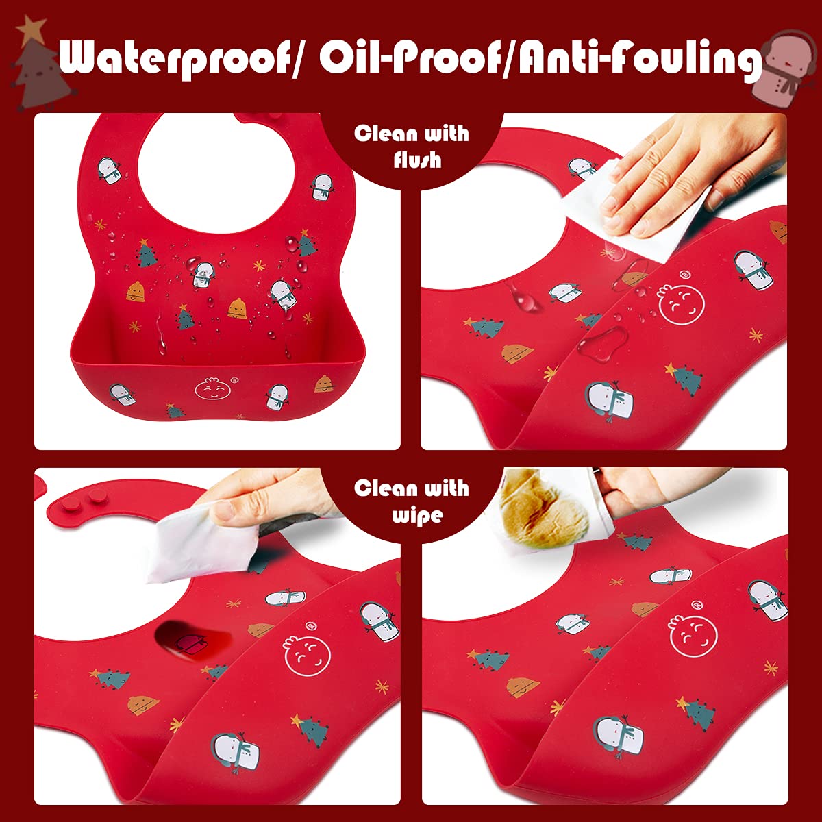 Little Dimsum Baby Bibs 2Pcs - Soft Silicone Feeding Bibs for Babies & Toddlers, Adjustable, Waterproof, Easy to Clean - Perfect for Mealtime, Weaning & Food Crumb Catcher - Ideal for Home, Restaurant & Travel Use