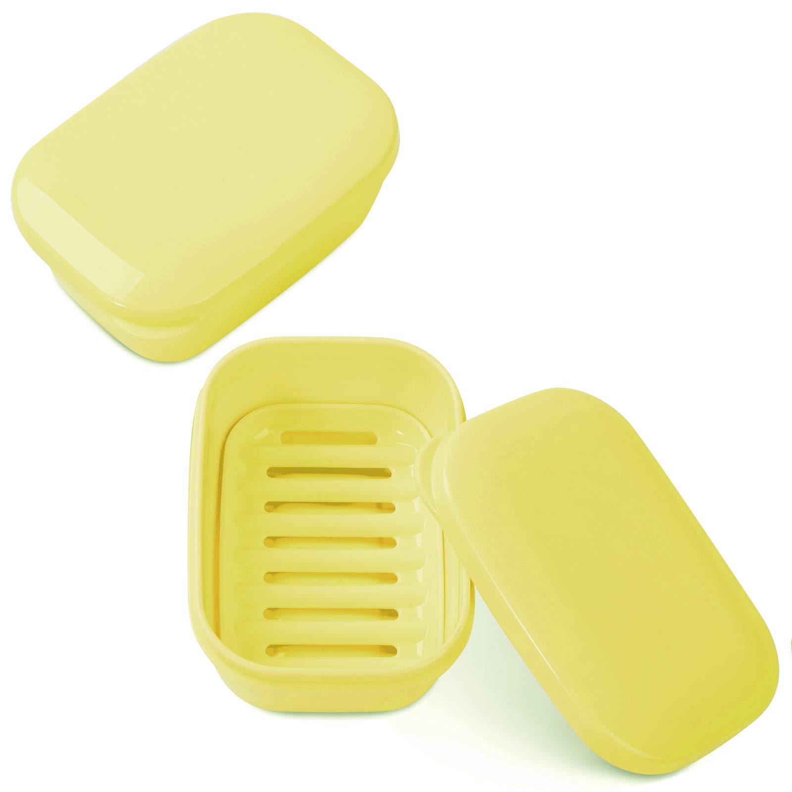 Quatish 2 Pack Travel Soap Container with Lid - Portable Leak Proof Soap Holder Case for Camping, Gym, Hiking & Bathroom Storage - Compact Bar Soap Box for Travel Accessories (Yellow)