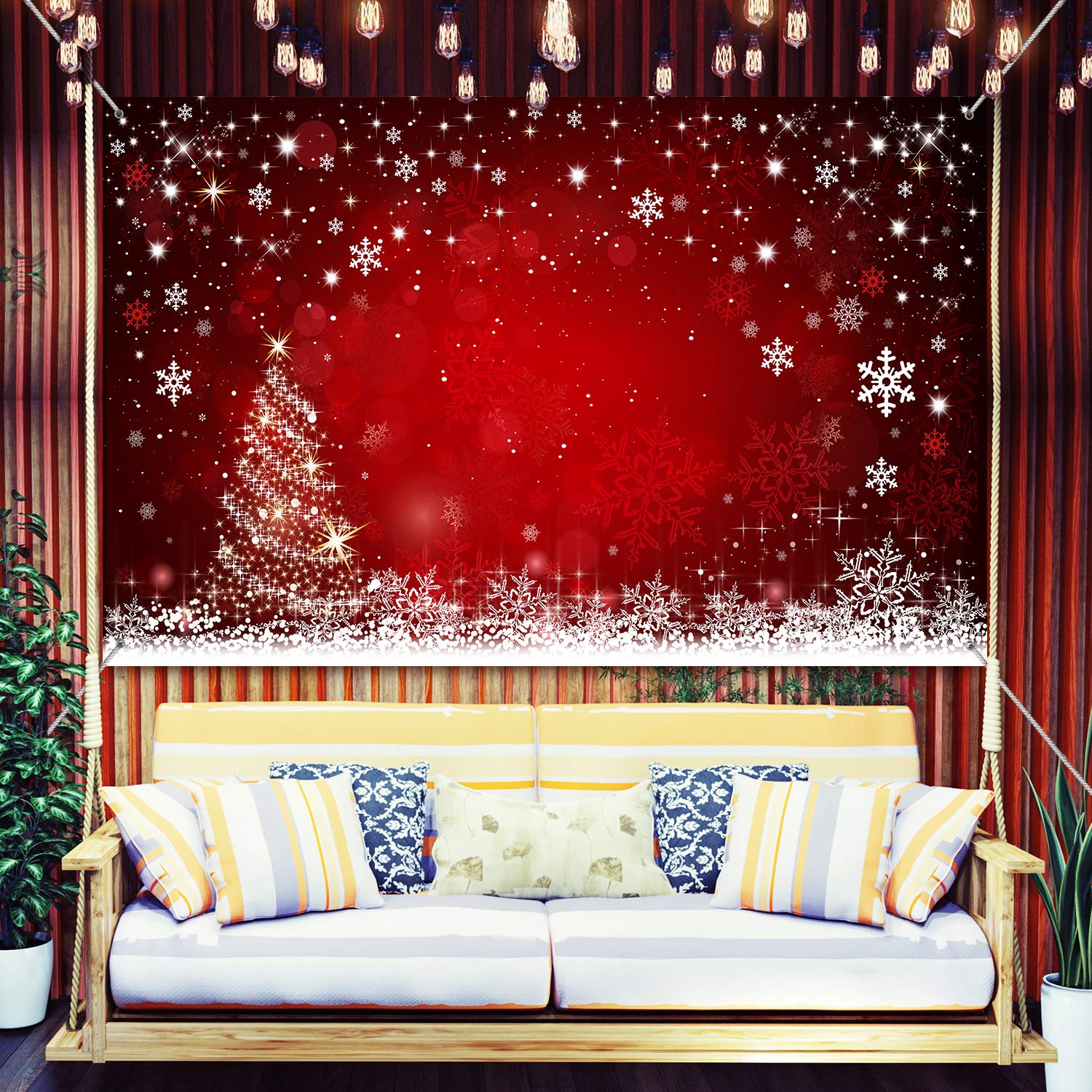 Blulu 6x3.6ft Christmas Photo Backdrop - Red Winter Snowflake Tree Fabric Background for Xmas Party Decor, Photography & Photo Booth Props | Perfect for Holiday Parties, Family Photos & Social Media Content