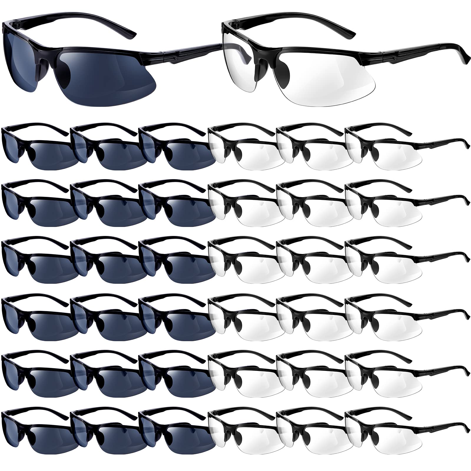 Kathfly 36 Pcs Safety Glasses - ANSI Certified Scratch Resistant Protective Eyewear for Work & DIY Projects - Black & White Lens for Construction, Woodworking & Lab Safety
