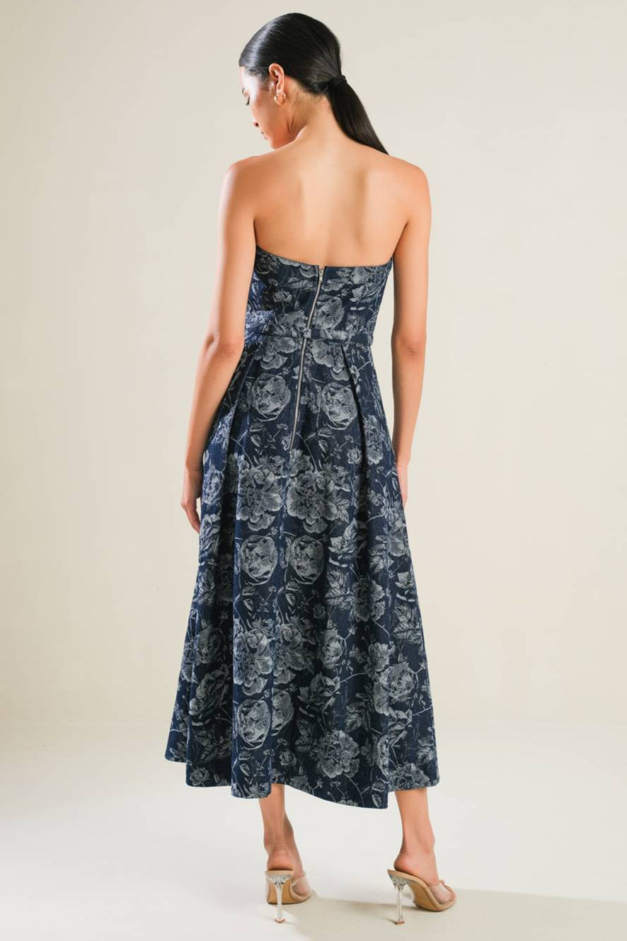 Evolving Reflections Jacquard Denim Midi Dress - Stylish Women's Casual & Party Wear for Day or Night Out