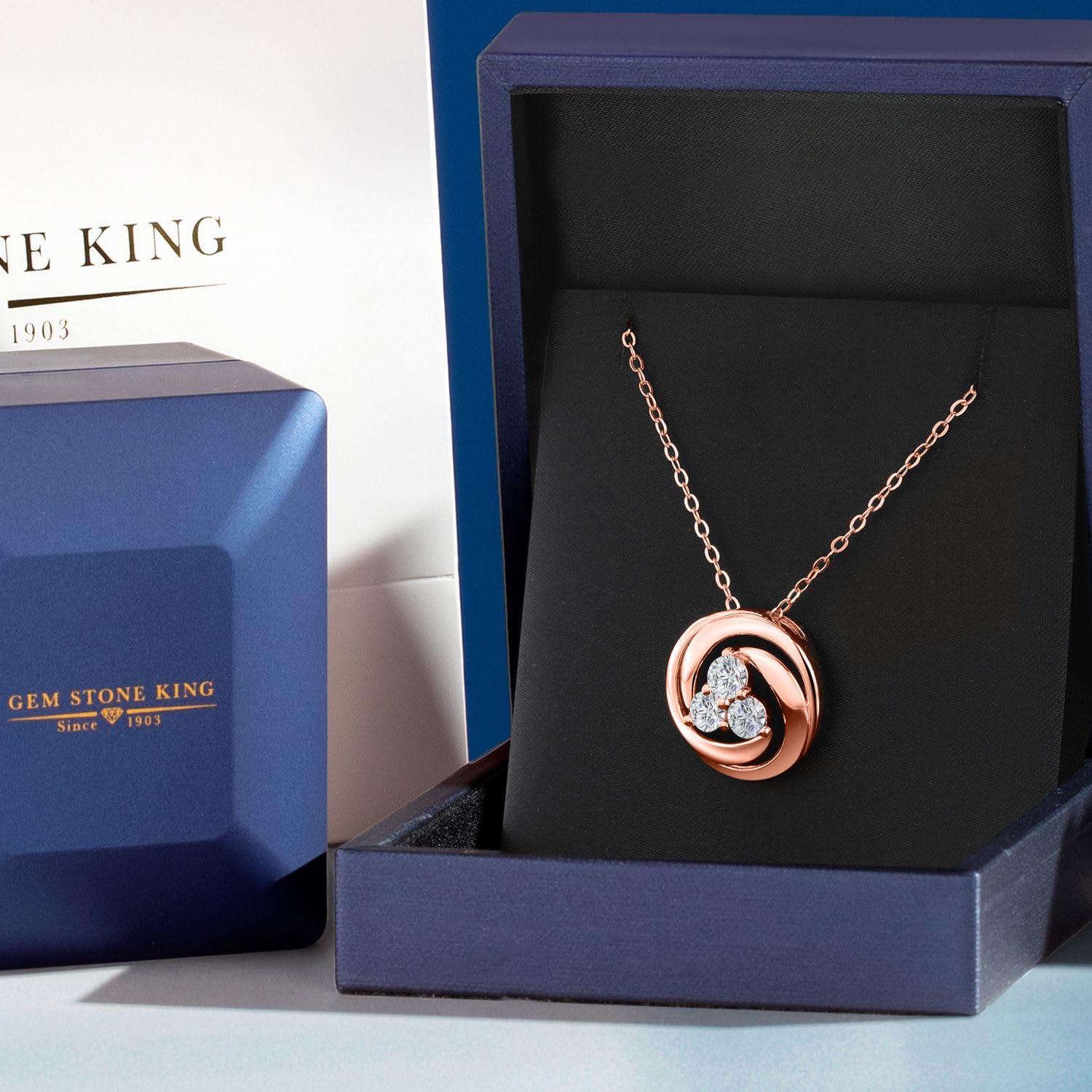 Gem Stone King 18K Rose Gold Plated Sterling Silver 4MM Round Birthstone Pendant Necklace for Women - 3 Stone Circle Design with 18 Inch Chain | Perfect Gift for Birthday, Anniversary & Mother's Day | Elegant Jewelry for Everyday Wear & Special Occasions