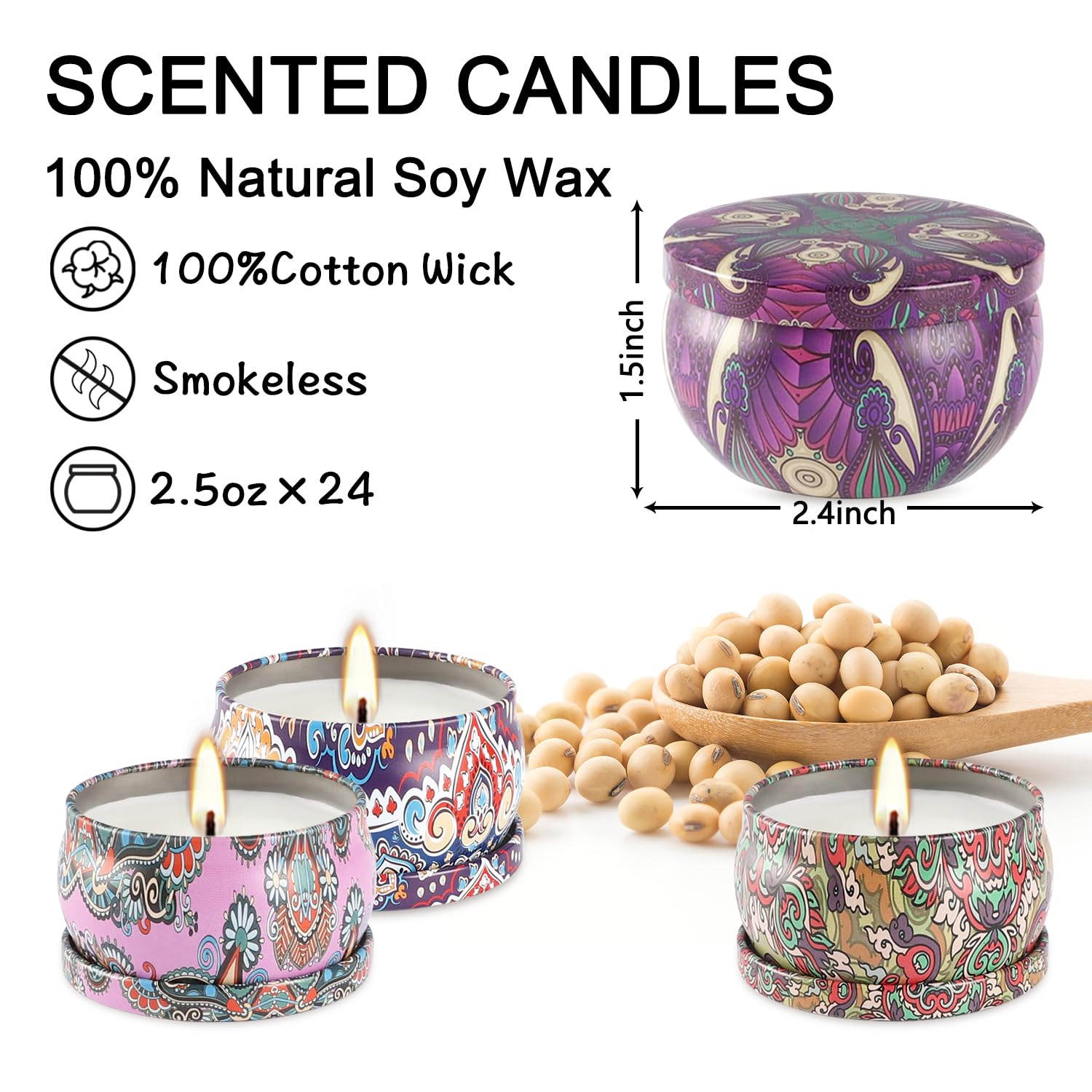 24 Scented Soy Wax Candles Set - Natural Fragrance, 2.5 Oz Jar Candles for Home Decor, Bath Relaxation & Aromatherapy - Perfect for Gifts, Spa Nights, and Cozy Evenings