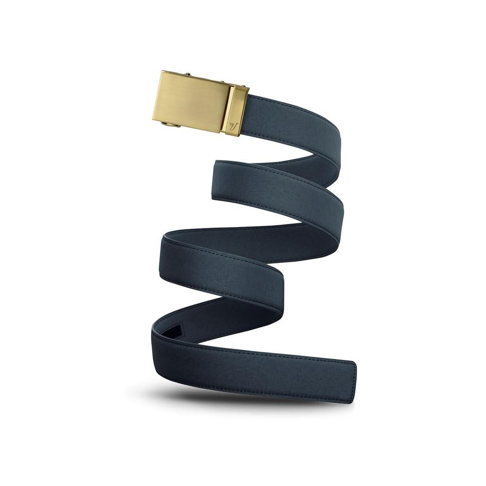 Mission Belt for Men - Genuine Leather Ratchet Belt with Gold & Midnight Blue Buckle - Adjustable, No-Hole Design - Perfect for Business, Casual & Formal Wear