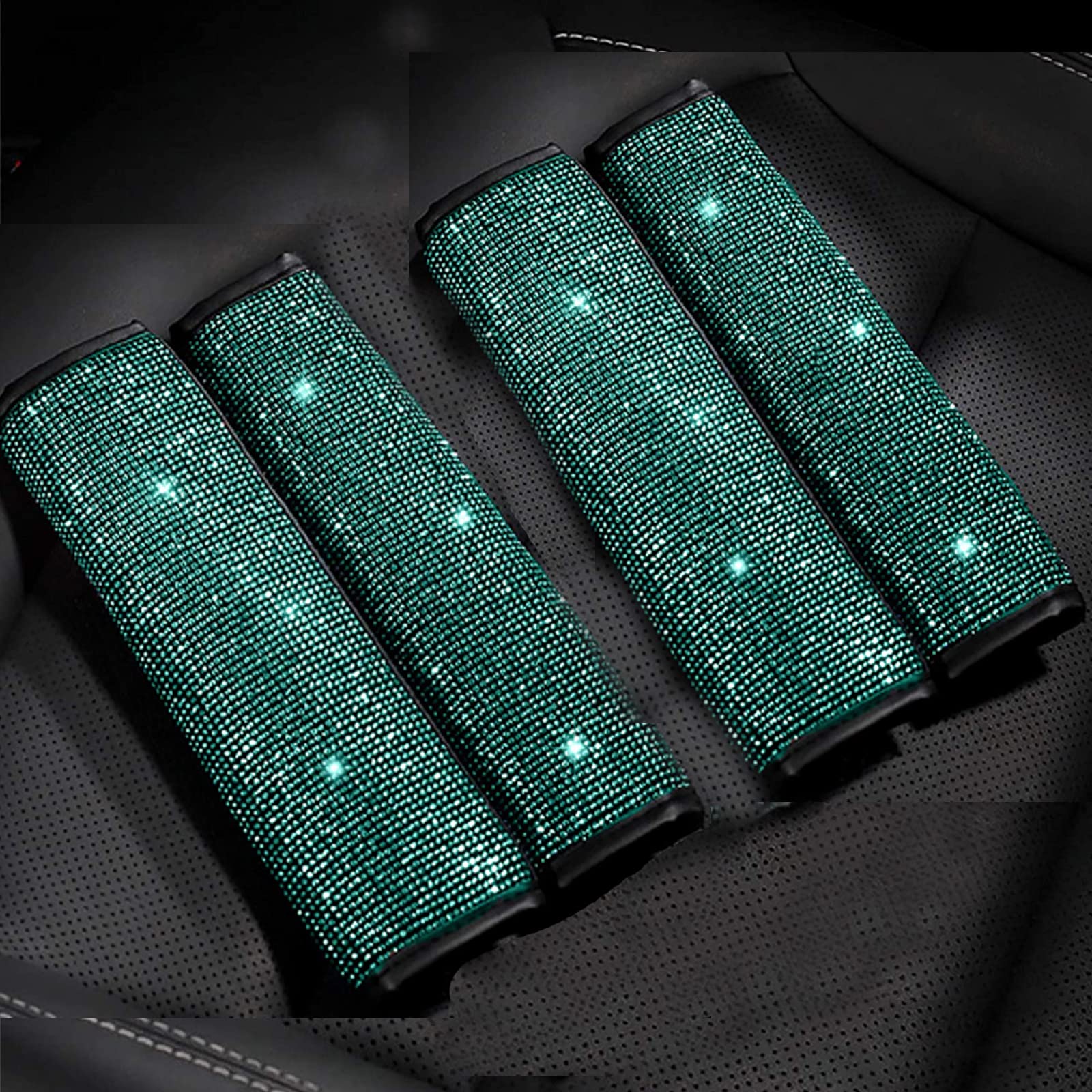 4 Packs Crystal Diamond Seat Belt Shoulder Pads - Bling Bling Car Safety Belt Covers for Women & Girls | Sparkly Auto Accessories for Comfort & Style (Green, 4 Pcs) - Perfect for Commuting, Road Trips & Car Decor