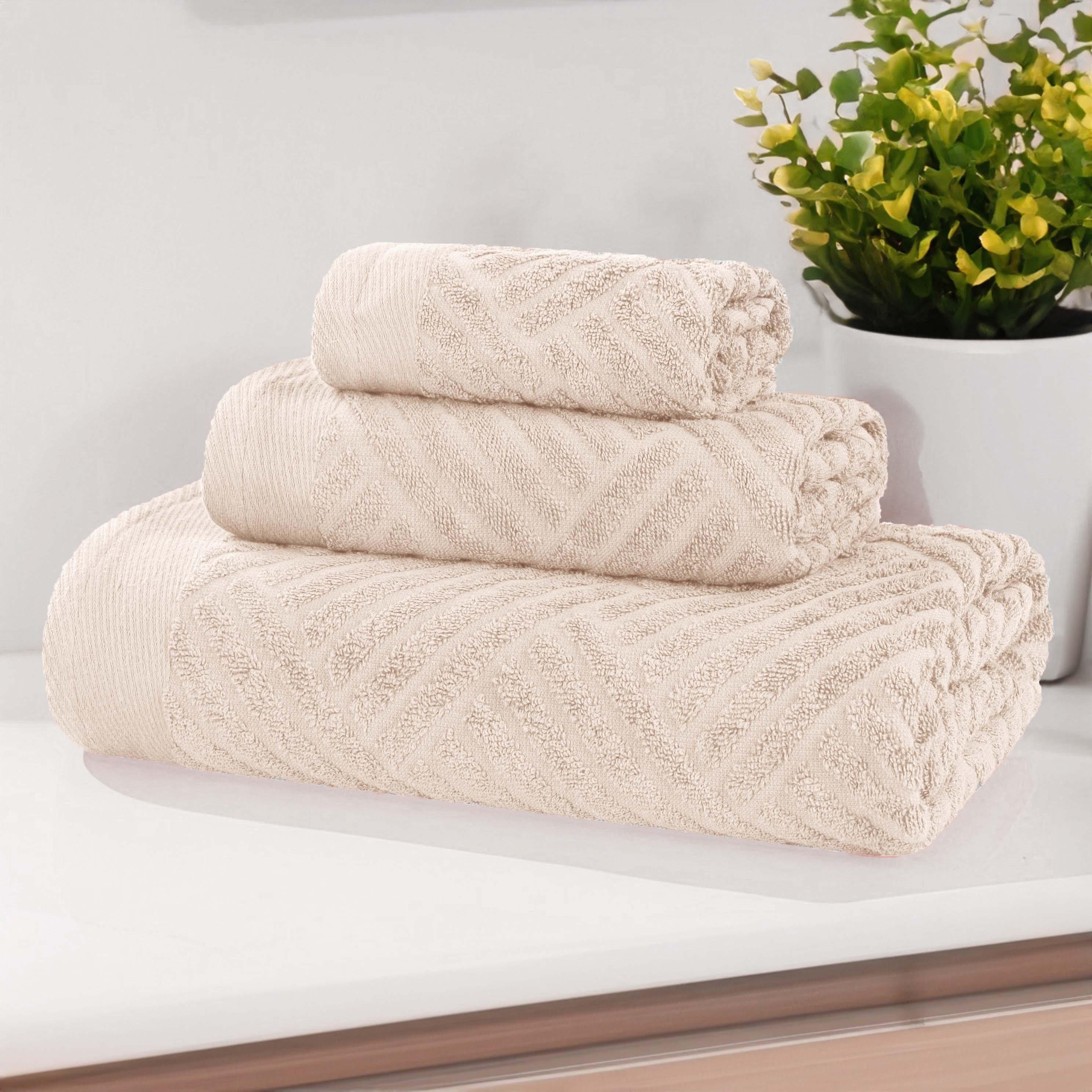 Premium Basketweave Jacquard Egyptian Cotton Towel Set - 3 Piece Plush Bath Towels for Spa, Bathroom & Luxury Home Decor - Medium Weight, Ultra Soft & Absorbent