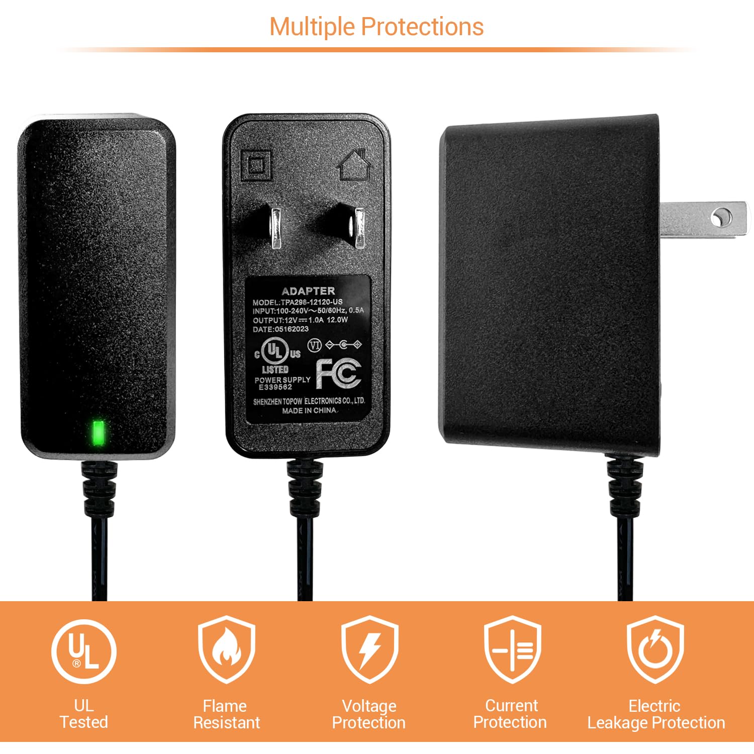 UL Certified 12V 1A Power Adapter for Security Cameras - 2-Pack AC/DC 100V-240V Power Supply with 2.1x5.5mm Connector - Compatible with Lorex, Night Owl, Swann, ZOSI, Reolink & Annke IP/BNC Cameras - Ideal for Home Surveillance, Business Security & Outdoor Monitoring Systems