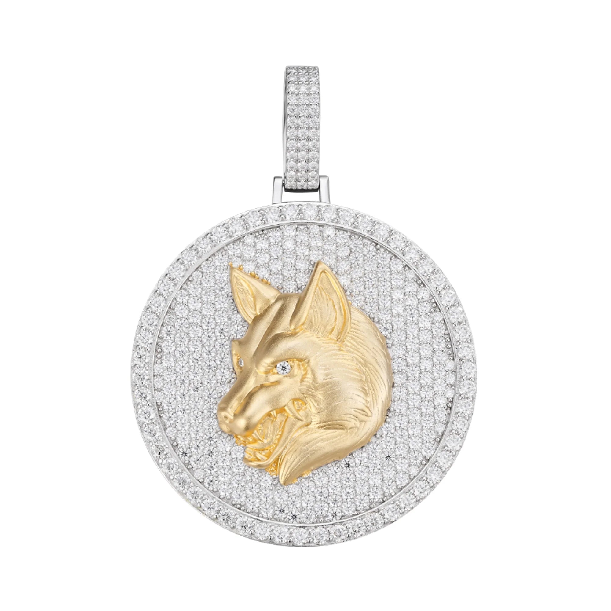 925 Sterling Silver Moissanite Wolf Medallion Pendant - Elegant Jewelry Gift for Men & Women - Perfect for Necklace Charm, Wolf Lover Accessories, and Spiritual Protection