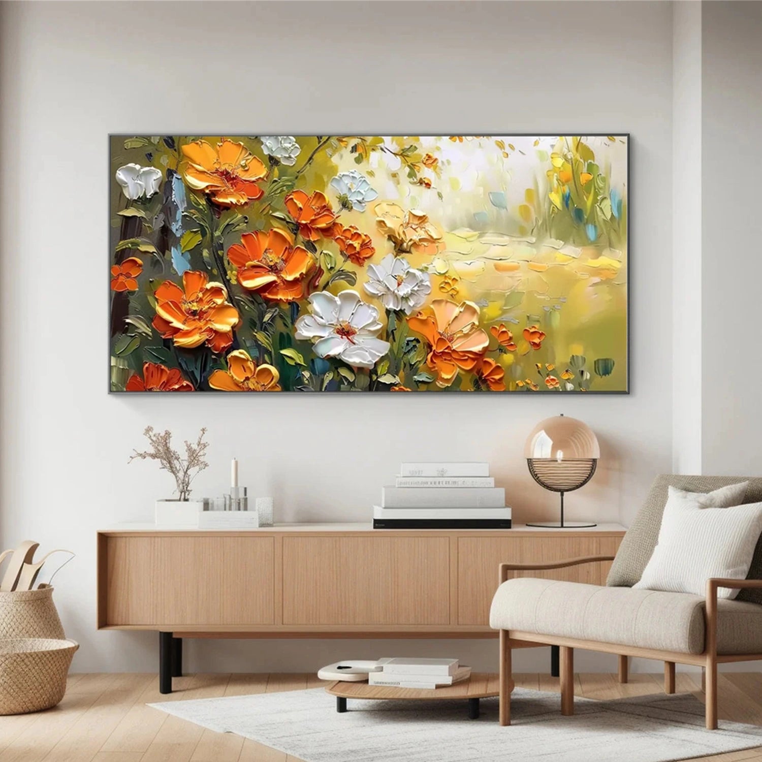 Beautiful Flower and Tree Painting #FT175 - Handmade Canvas Art for Home Decor, Living Room, Bedroom & Office Wall