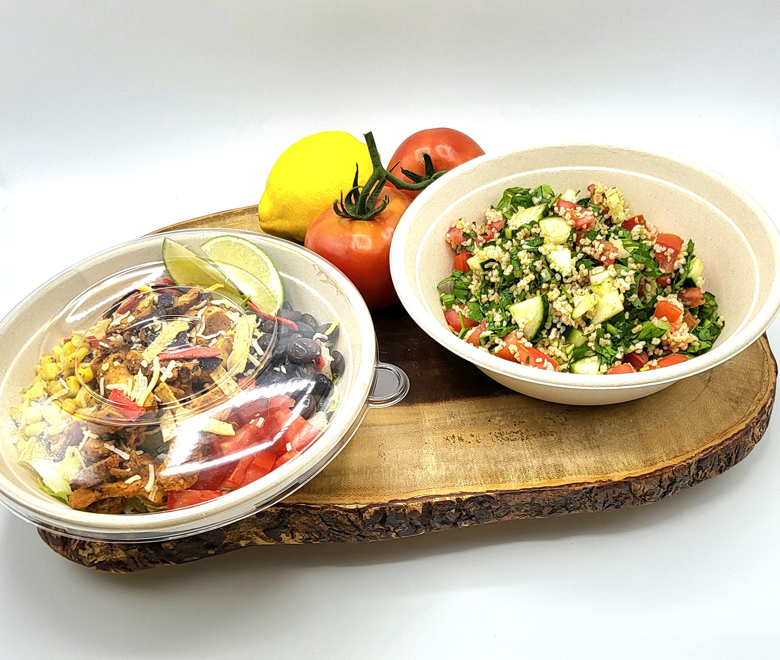 400-Pack Compostable 32oz Round Biodegradable Bowls with PET Lids | Eco-Friendly Bamboo Sugarcane Fiber Takeout Containers | Microwave & Freezer Safe | Perfect for Parties, Picnics & Meal Prep