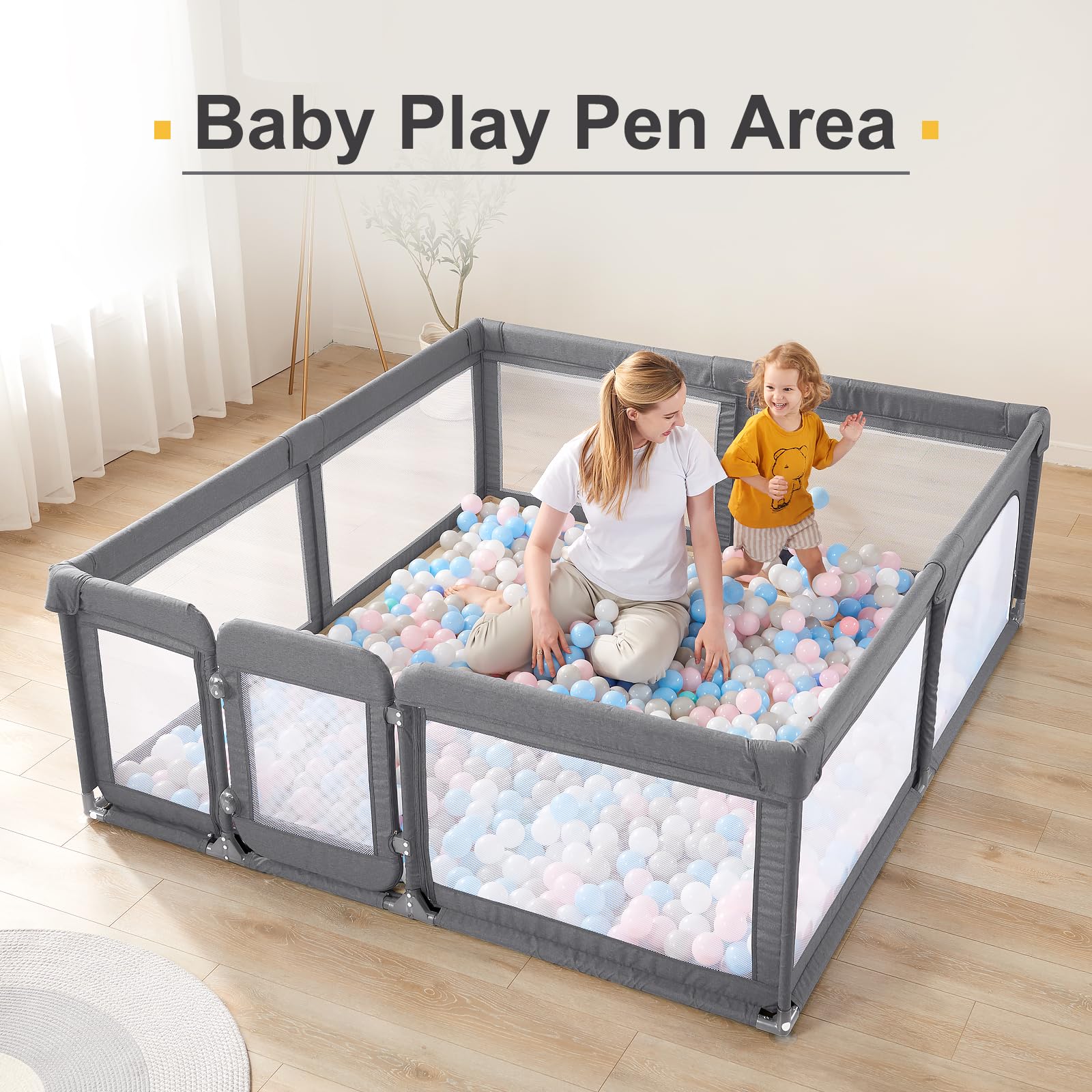 Large Baby Playpen for Babies & Toddlers - 79”x59” Safety Play Yard with Door, Sturdy Baby Fence & Soft Breathable Mesh - Perfect for Indoor Playtime, Nursery Safety & Toddler Play Area (Cationic)