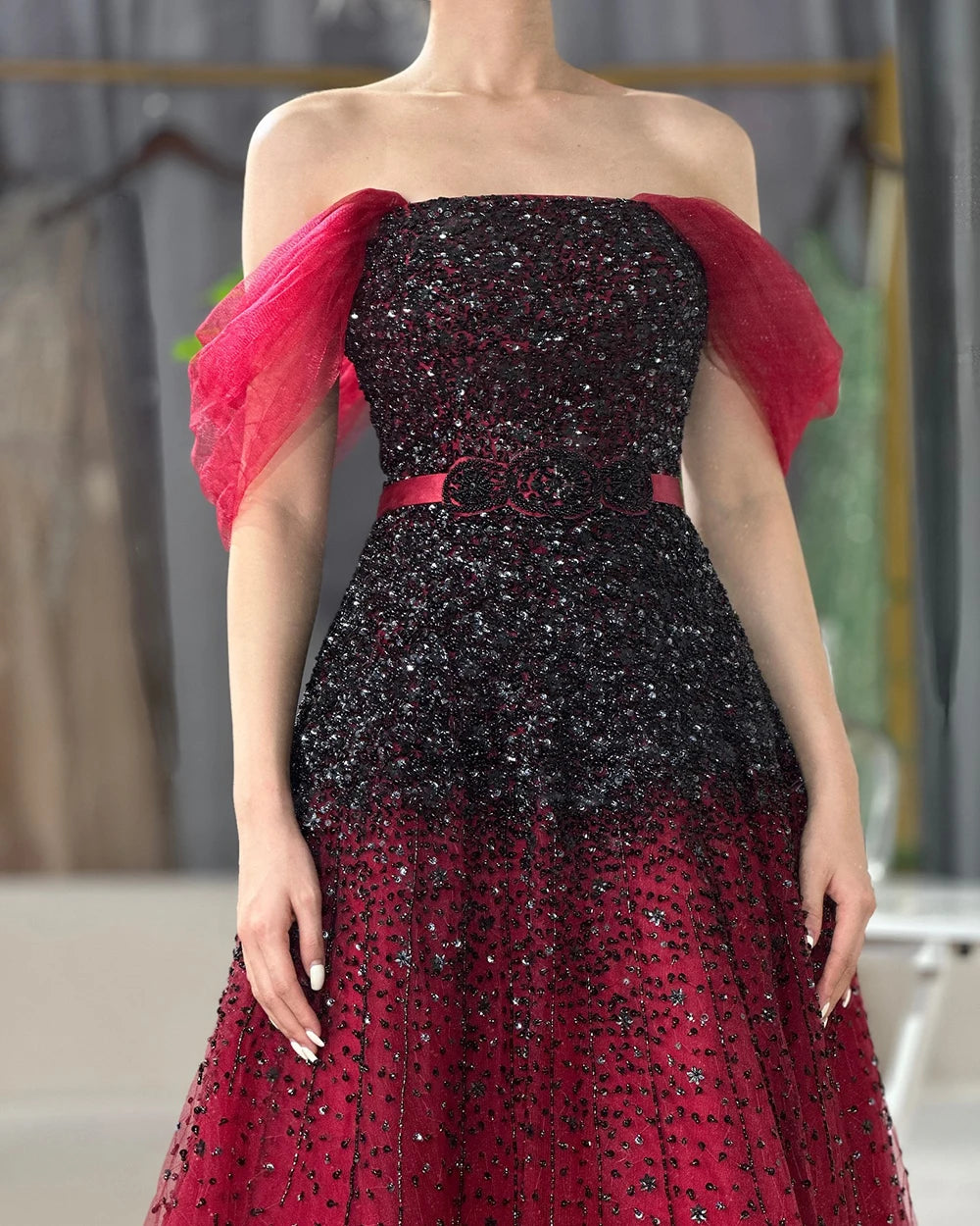 2025 Serene Hill Beaded Bling A-Line Evening Gown - Elegant Wine Red Gradual Change Luxury Dress for Women | Perfect for Parties, Galas & Formal Events