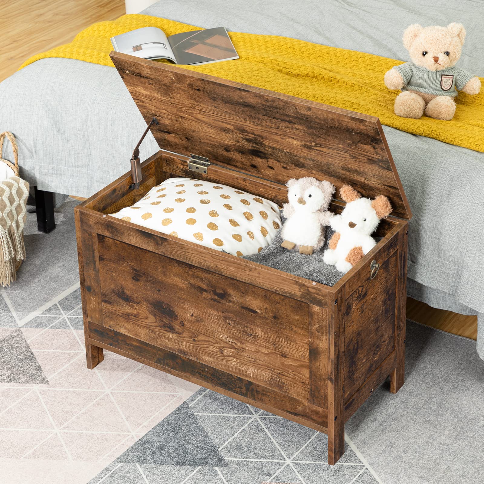 HOOBRO Wooden Storage Chest - Retro Toy Box Organizer with Safety Hinge, Multi-Purpose Storage Box for Kids Room, Living Room & Nursery (BF75CW01G1-BF100CW01)