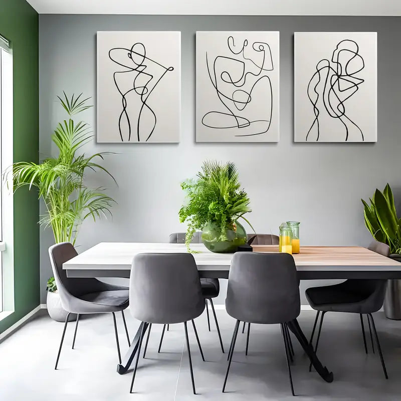 3-Piece Abstract Black & White Minimalist Line Art Metal Wall Prints - Ready to Hang Modern Home Decor for Living Room, Bedroom & Office